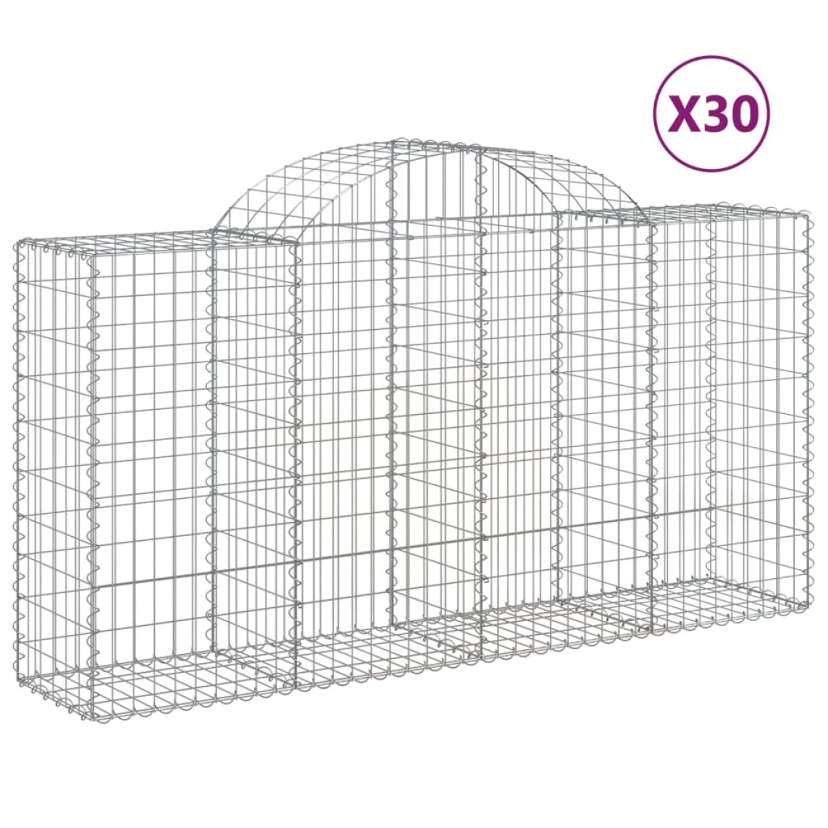 vidaXL Συρματοκιβώτια Τοξωτά 30 τεμ. 200x50x100/120 εκ. Γαλβαν. Ατσάλι