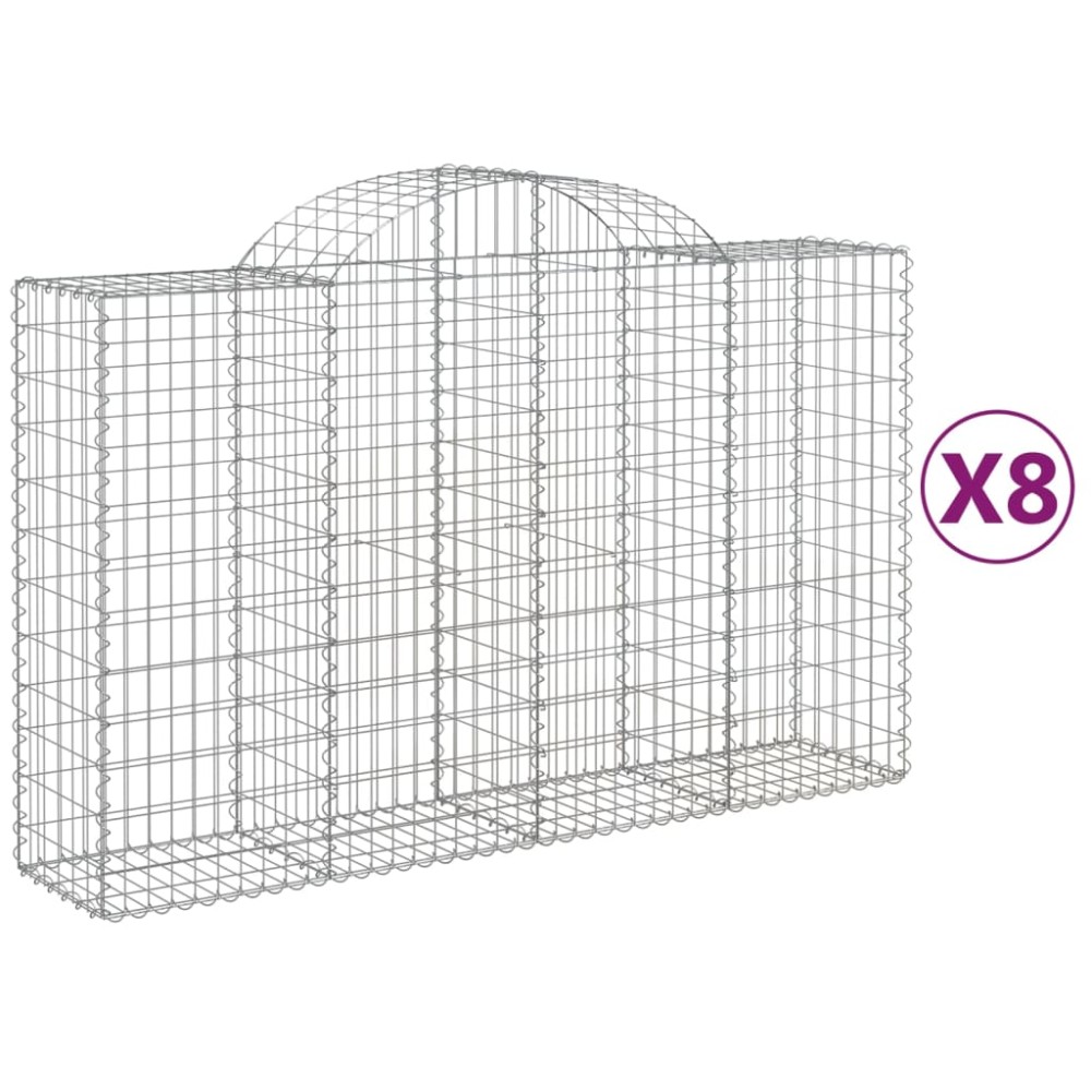 vidaXL Συρματοκιβώτια Τοξωτά 8 τεμ. 200x50x120/140 εκ. Γαλβαν. Ατσάλι