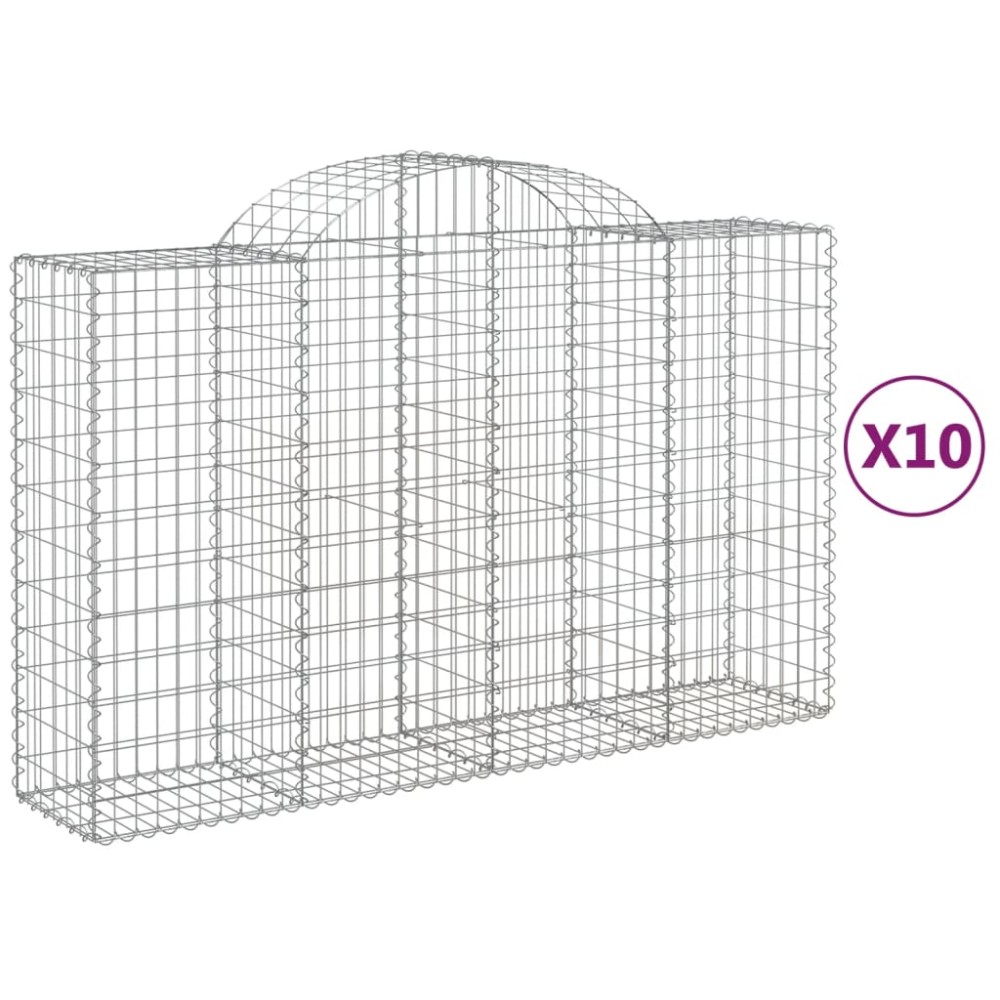 vidaXL Συρματοκιβώτια Τοξωτά 10 τεμ. 200x50x120/140 εκ. Γαλβαν. Ατσάλι