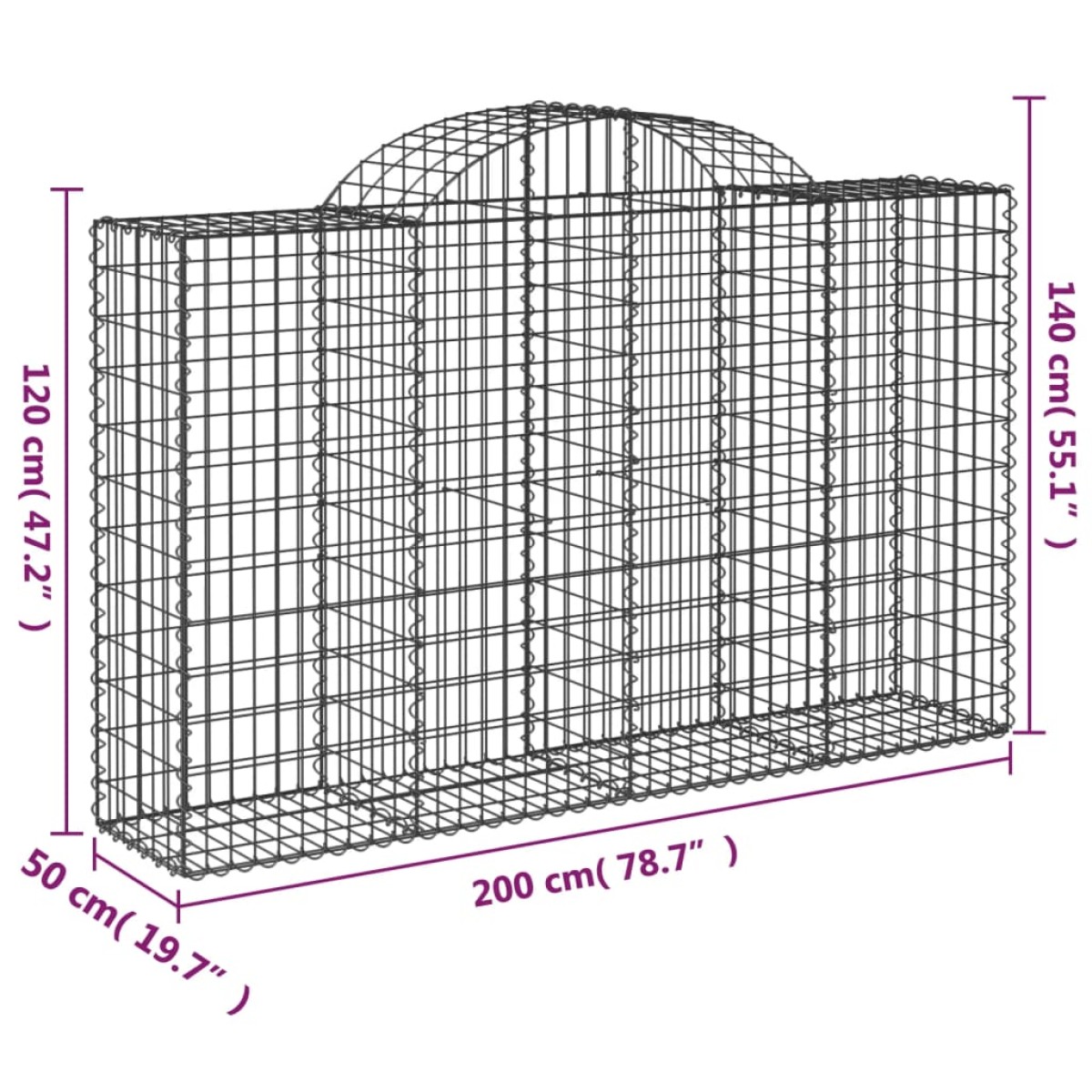 vidaXL Συρματοκιβώτια Τοξωτά 12 τεμ. 200x50x120/140 εκ. Γαλβαν. Ατσάλι