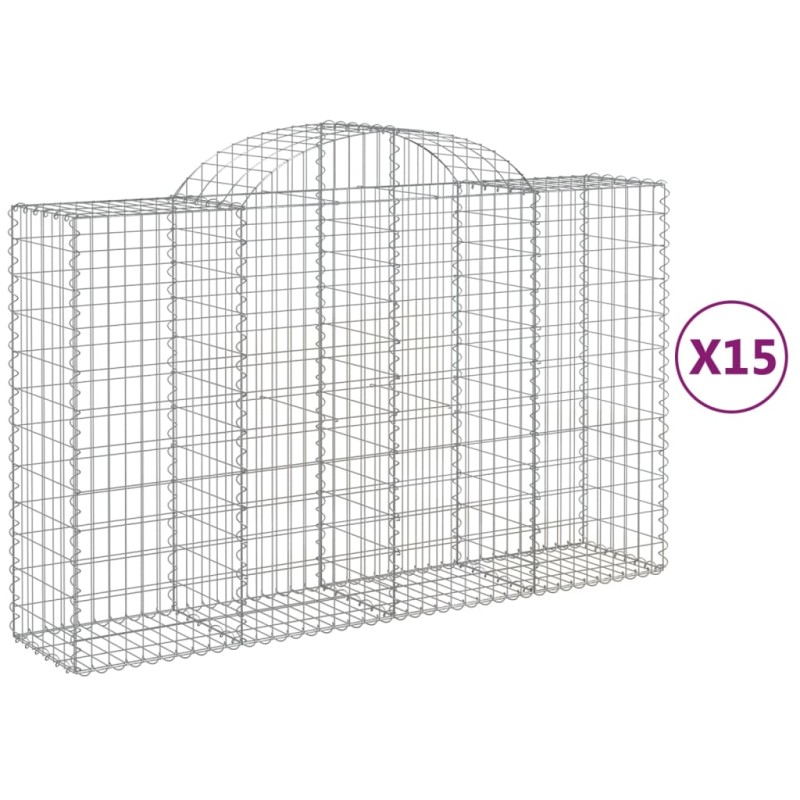 vidaXL Συρματοκιβώτια Τοξωτά 15 τεμ. 200x50x120/140 εκ. Γαλβαν. Ατσάλι