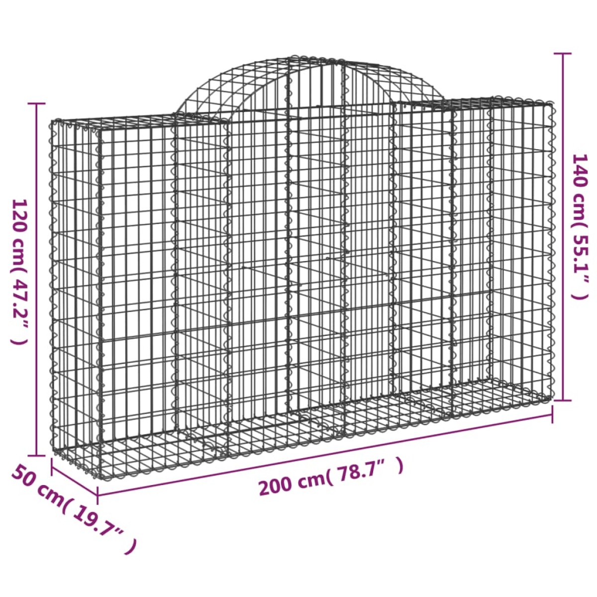 vidaXL Συρματοκιβώτια Τοξωτά 15 τεμ. 200x50x120/140 εκ. Γαλβαν. Ατσάλι