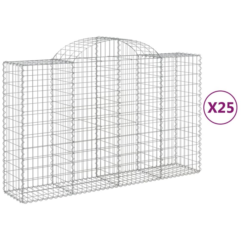 vidaXL Συρματοκιβώτια Τοξωτά 25 τεμ. 200x50x120/140 εκ. Γαλβαν. Ατσάλι