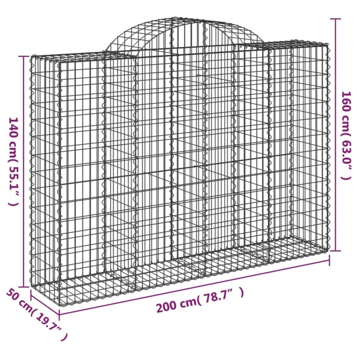 vidaXL Συρματοκιβώτια Τοξωτά 2 τεμ. 200x50x140/160 εκ. Γαλβαν. Ατσάλι