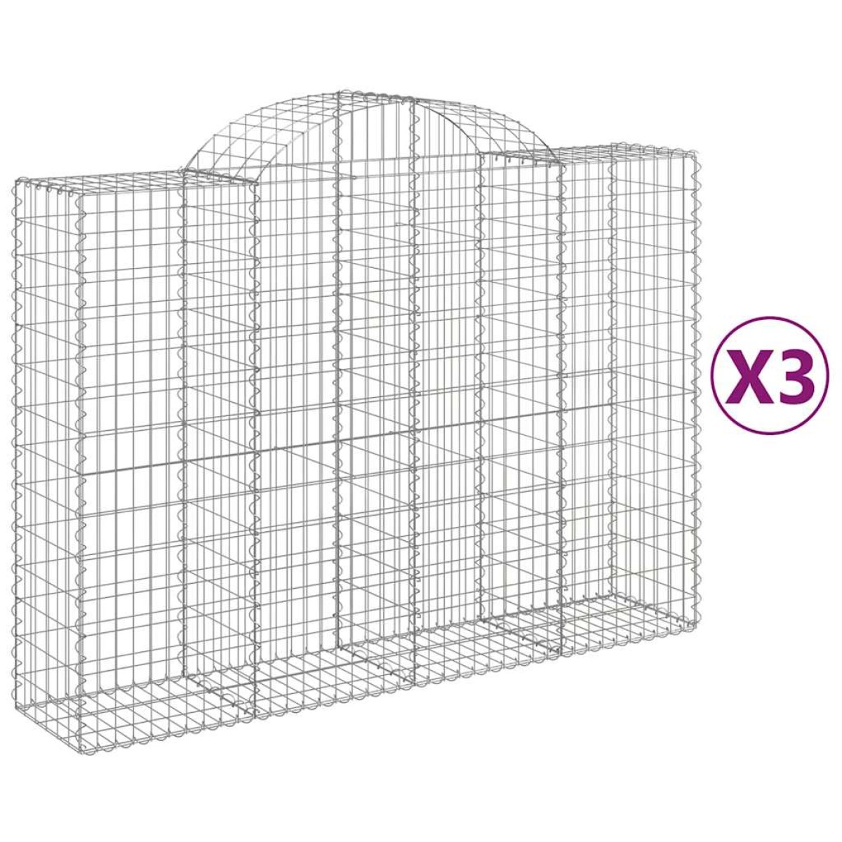 vidaXL Συρματοκιβώτια Τοξωτά 3 τεμ. 200x50x140/160 εκ. Γαλβαν. Ατσάλι