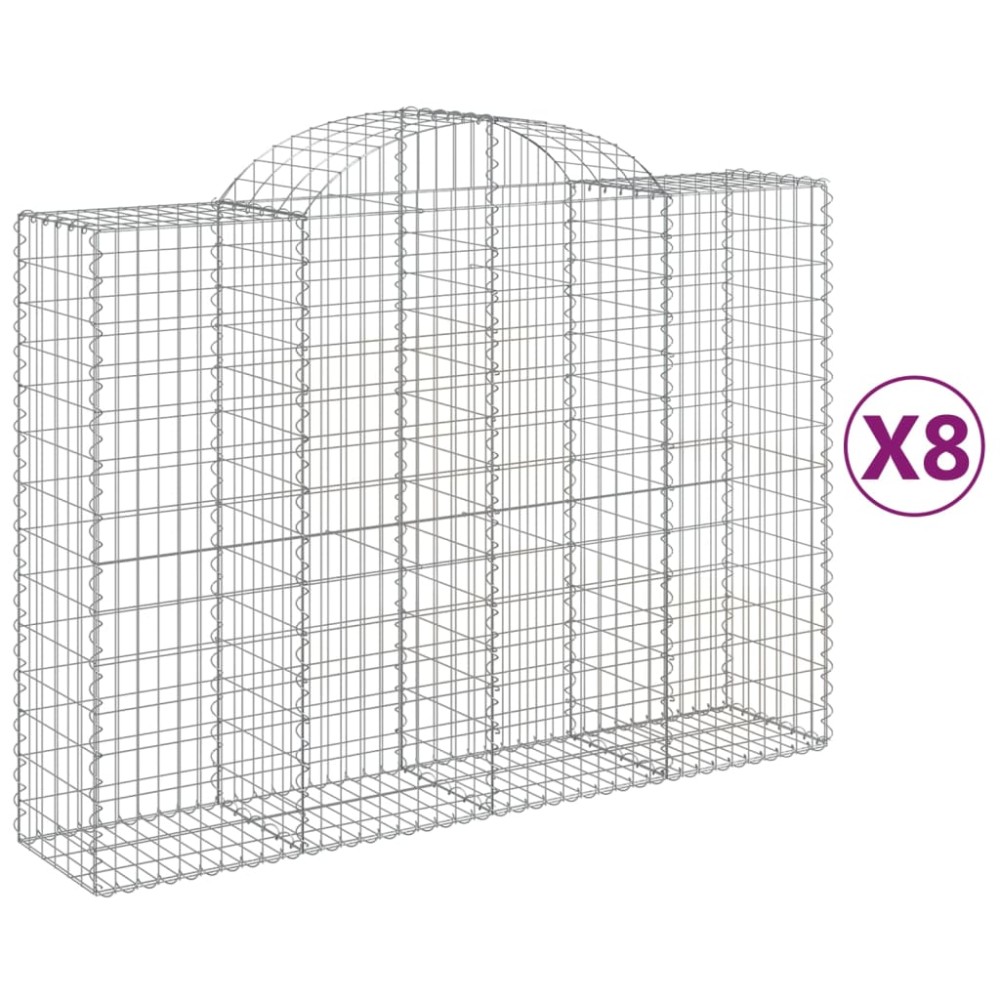vidaXL Συρματοκιβώτια Τοξωτά 8 τεμ. 200x50x140/160 εκ. Γαλβαν. Ατσάλι