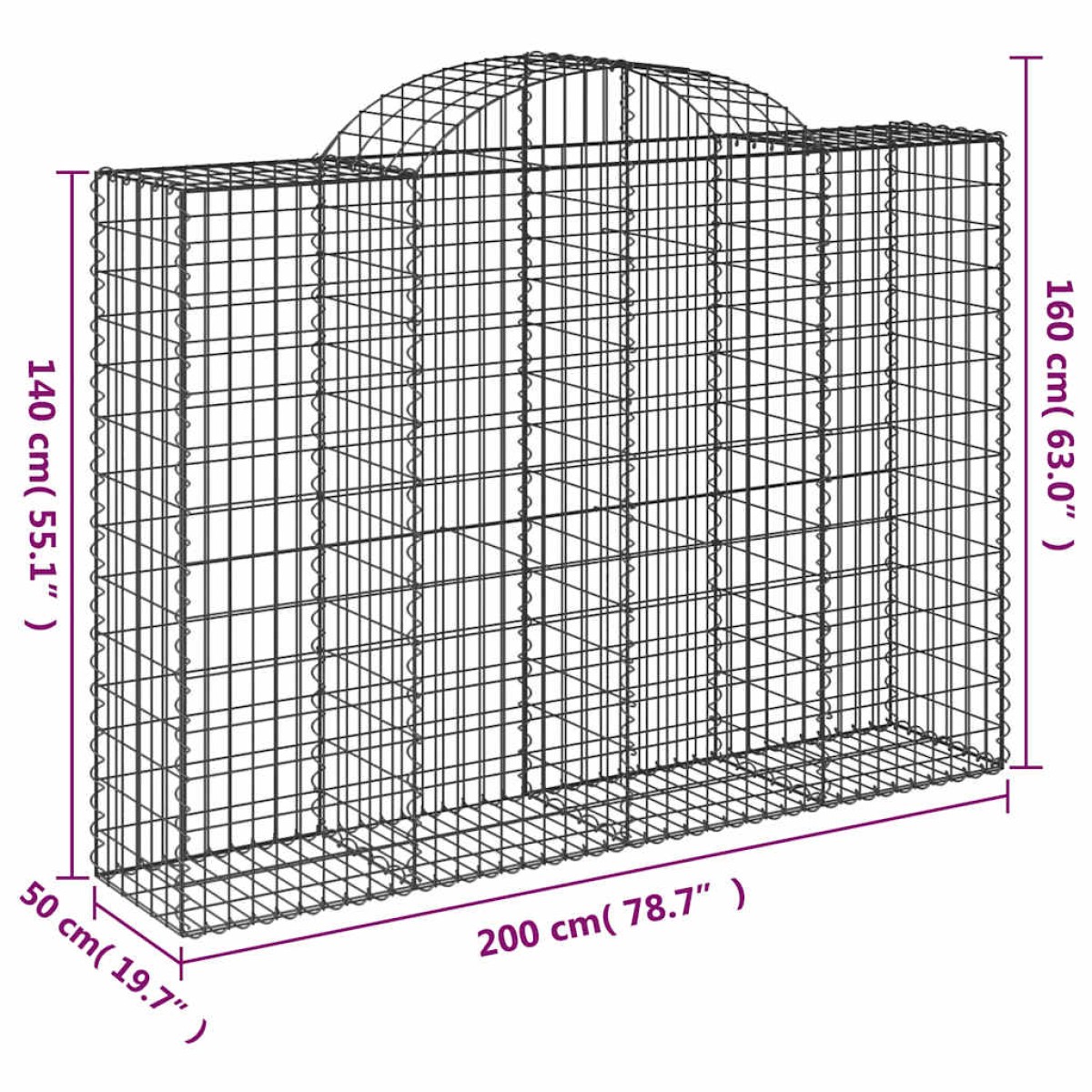 vidaXL Συρματοκιβώτια Τοξωτά 10 τεμ. 200x50x140/160 εκ. Γαλβαν. Ατσάλι