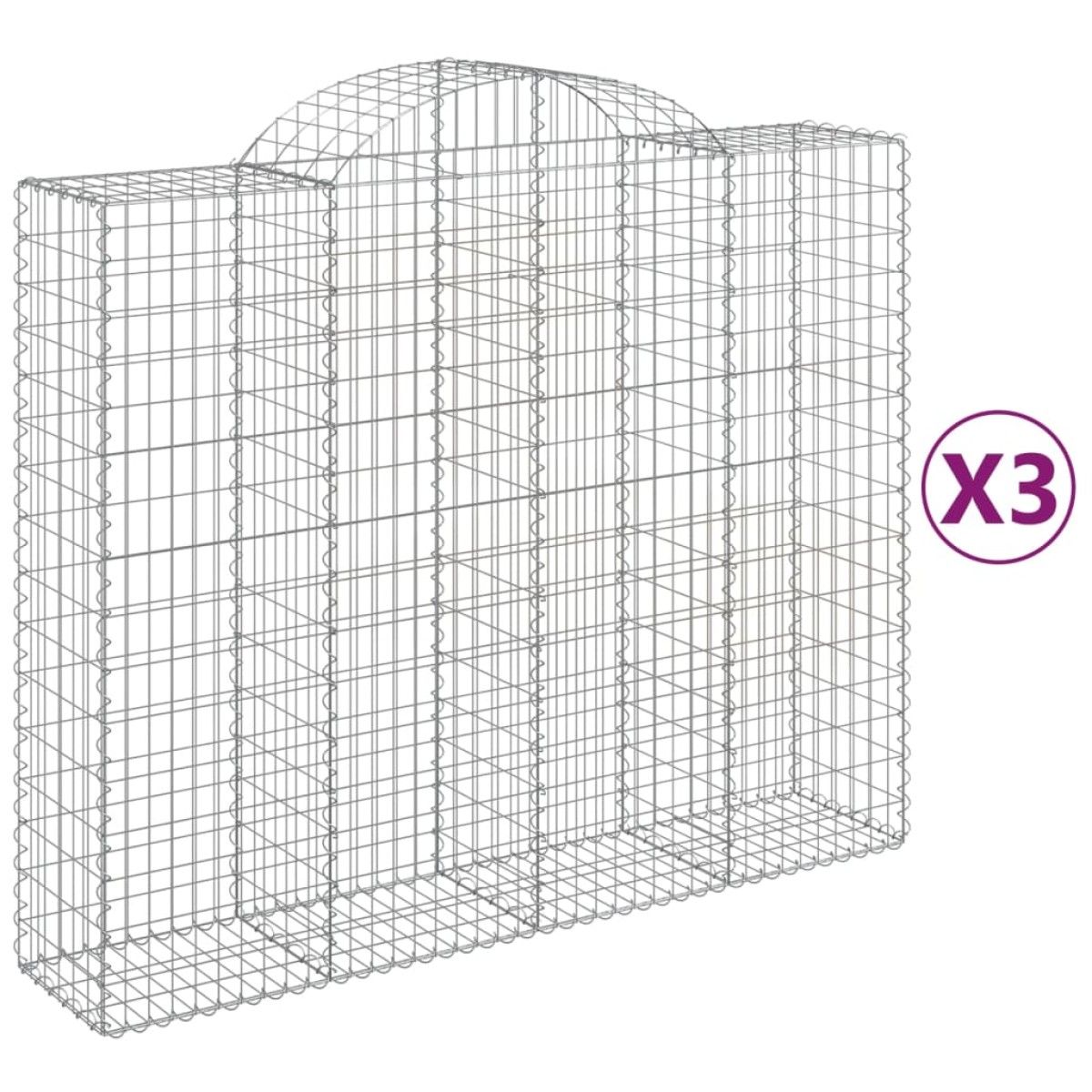 vidaXL Συρματοκιβώτια Τοξωτά 3 τεμ. 200x50x160/180 εκ. Γαλβαν. Ατσάλι