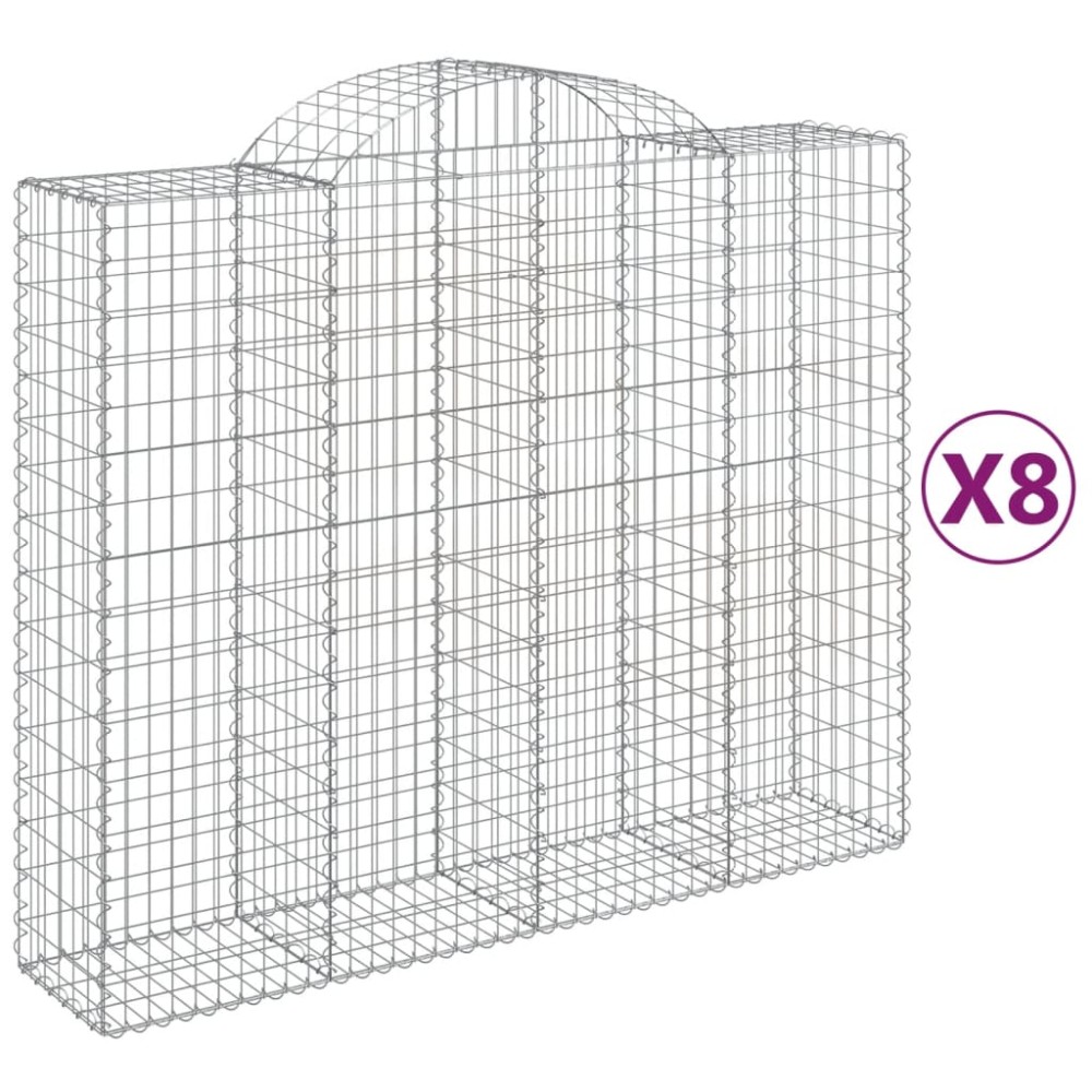 vidaXL Συρματοκιβώτια Τοξωτά 8 τεμ. 200x50x160/180 εκ. Γαλβαν. Ατσάλι