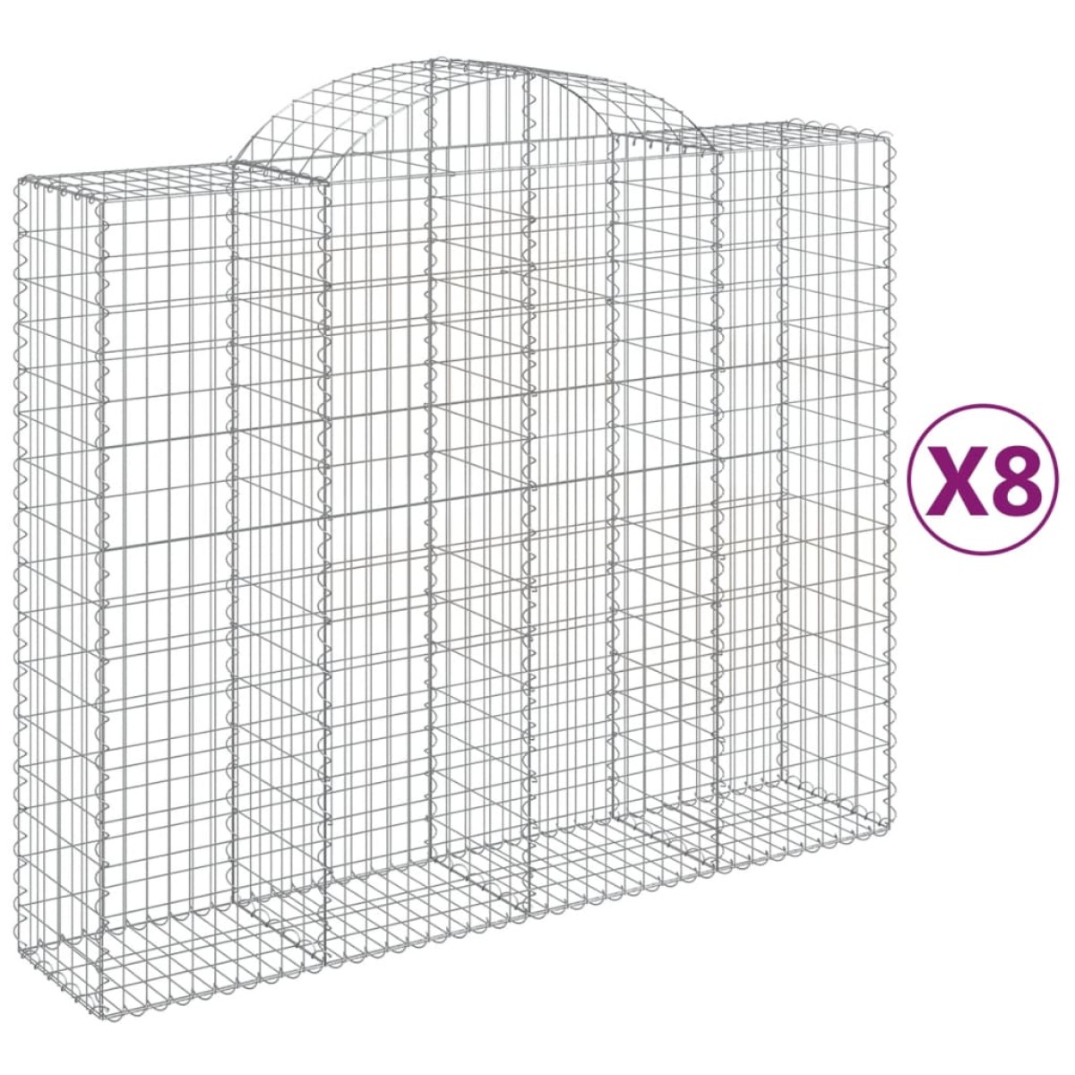 vidaXL Συρματοκιβώτια Τοξωτά 8 τεμ. 200x50x160/180 εκ. Γαλβαν. Ατσάλι