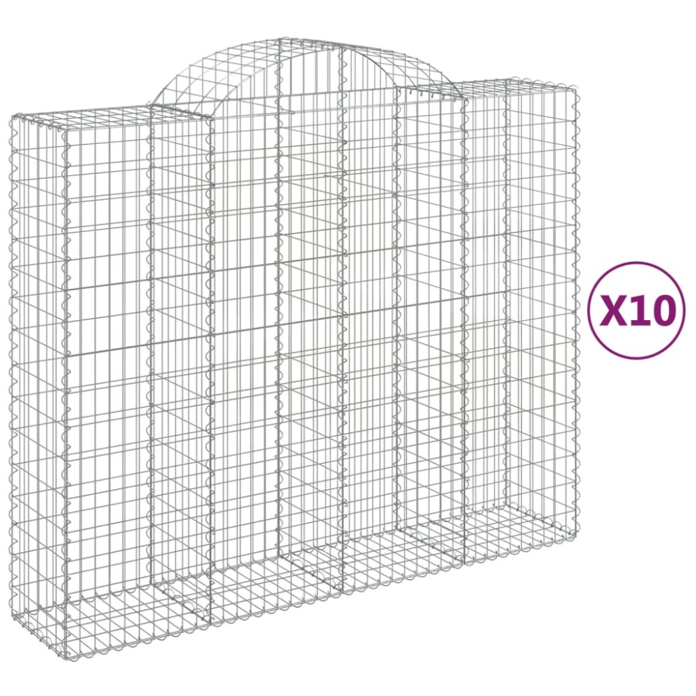 vidaXL Συρματοκιβώτια Τοξωτά 10 τεμ. 200x50x160/180 εκ. Γαλβαν. Ατσάλι