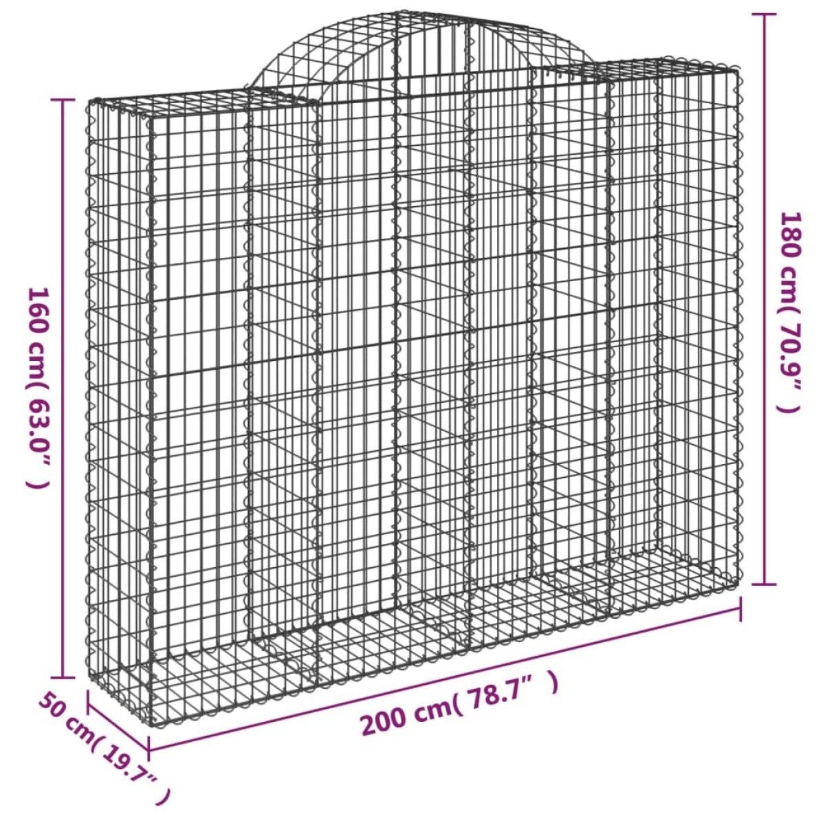 vidaXL Συρματοκιβώτια Τοξωτά 14 τεμ. 200x50x160/180 εκ. Γαλβαν. Ατσάλι