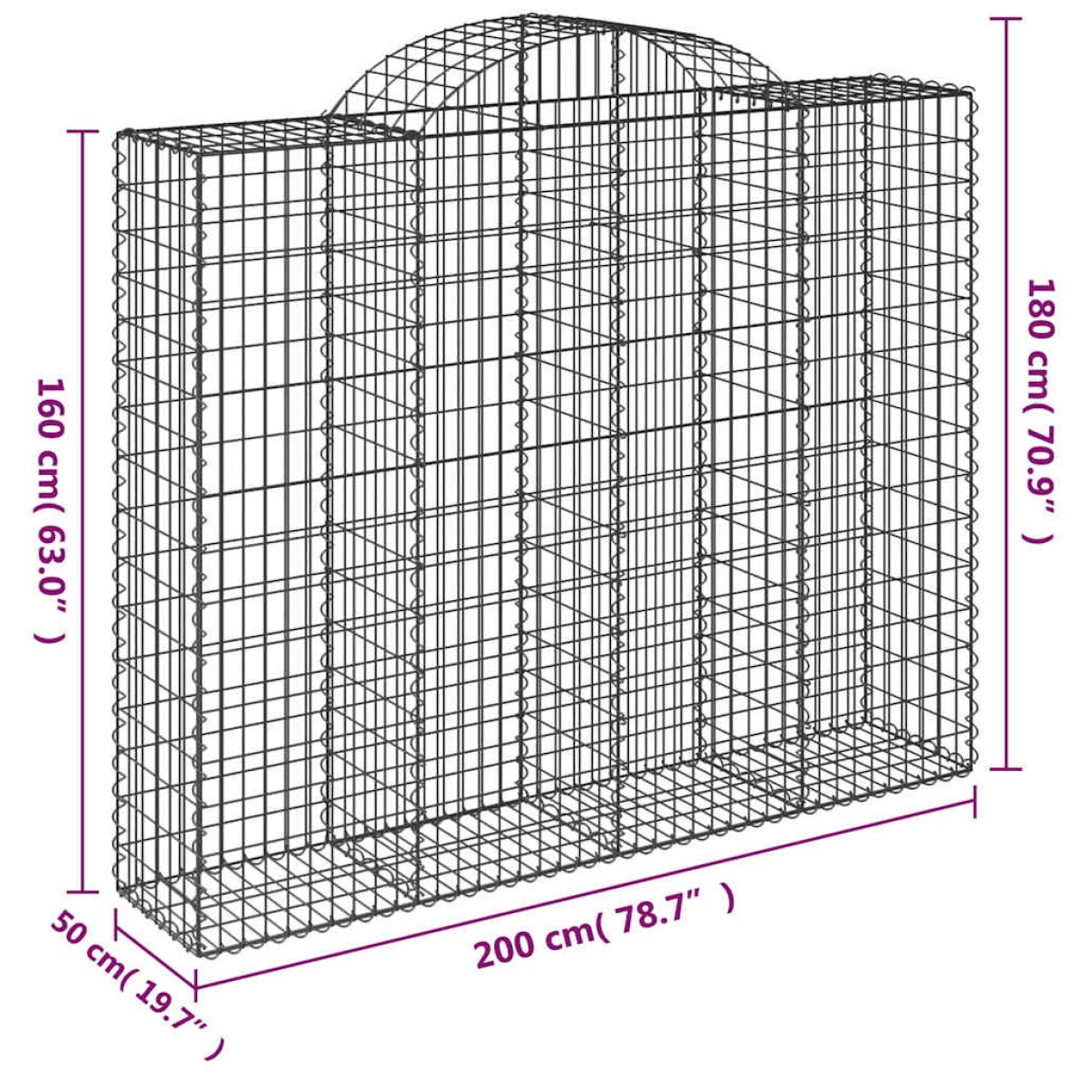 vidaXL Συρματοκιβώτια Τοξωτά 15 τεμ. 200x50x160/180 εκ. Γαλβαν. Ατσάλι