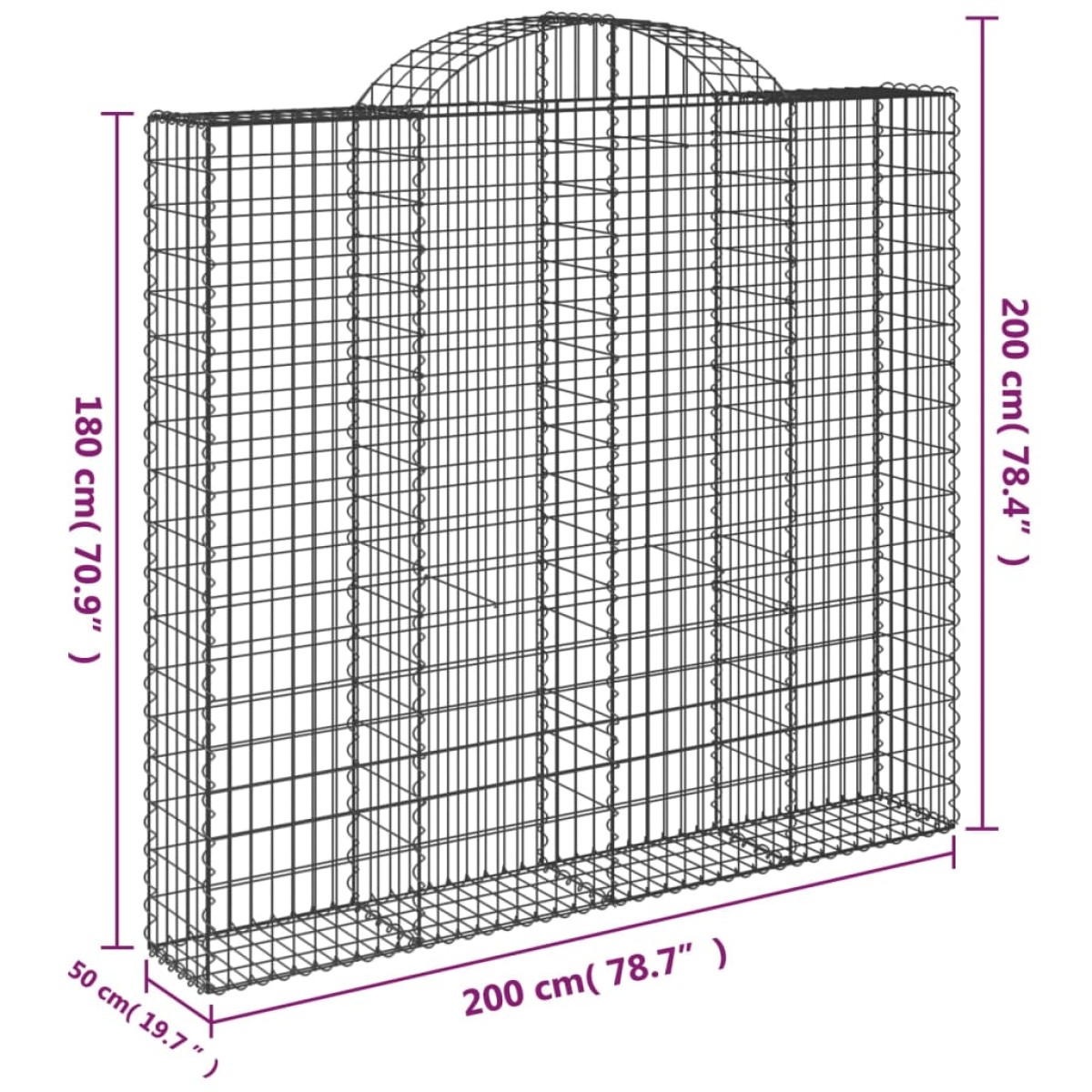 vidaXL Συρματοκιβώτια Τοξωτά 3 τεμ. 200x50x180/200 εκ. Γαλβαν. Ατσάλι