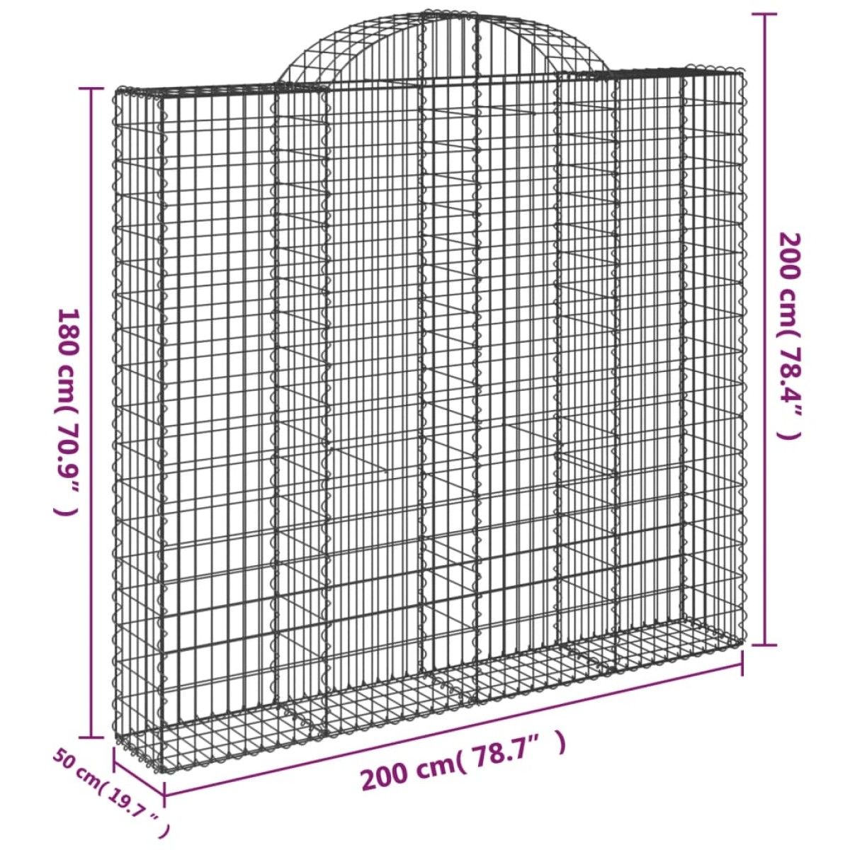 vidaXL Συρματοκιβώτια Τοξωτά 11 τεμ. 200x50x180/200 εκ. Γαλβαν. Ατσάλι