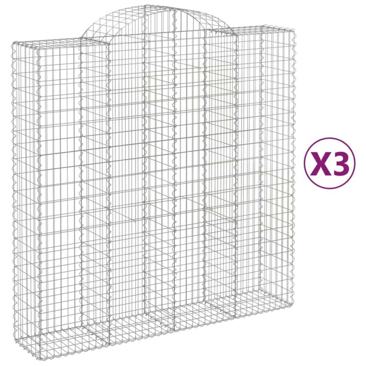 vidaXL Συρματοκιβώτια Τοξωτά 3 τεμ. 200x50x200/220 εκ. Γαλβαν. Ατσάλι