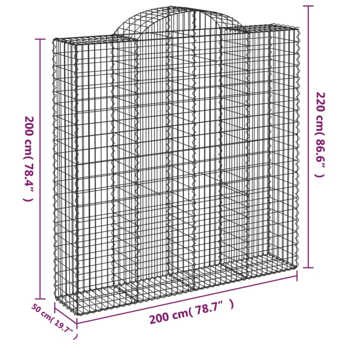 vidaXL Συρματοκιβώτια Τοξωτά 4 τεμ. 200x50x200/220 εκ. Γαλβαν. Ατσάλι