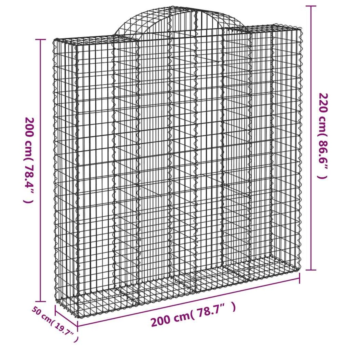 vidaXL Συρματοκιβώτια Τοξωτά 9 τεμ. 200x50x200/220 εκ. Γαλβαν. Ατσάλι