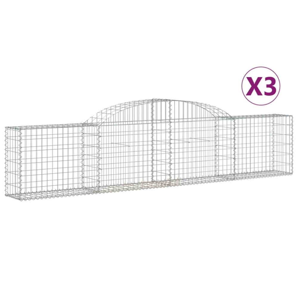 vidaXL Συρματοκιβώτια Τοξωτά 3 τεμ. 300x30x60/80 εκ. Γαλβαν. Ατσάλι