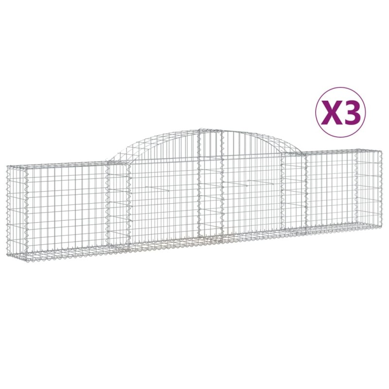vidaXL Συρματοκιβώτια Τοξωτά 3 τεμ. 300x30x60/80 εκ. Γαλβαν. Ατσάλι