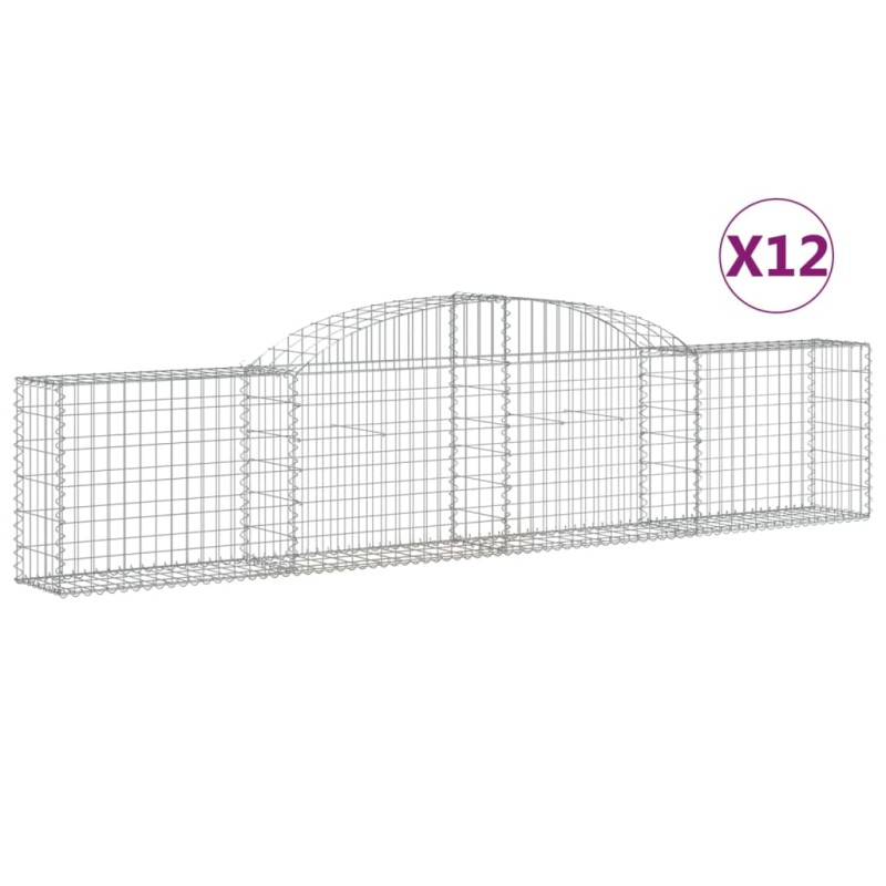 vidaXL Συρματοκιβώτια Τοξωτά 12 τεμ. 300x30x60/80 εκ. Γαλβαν. Ατσάλι