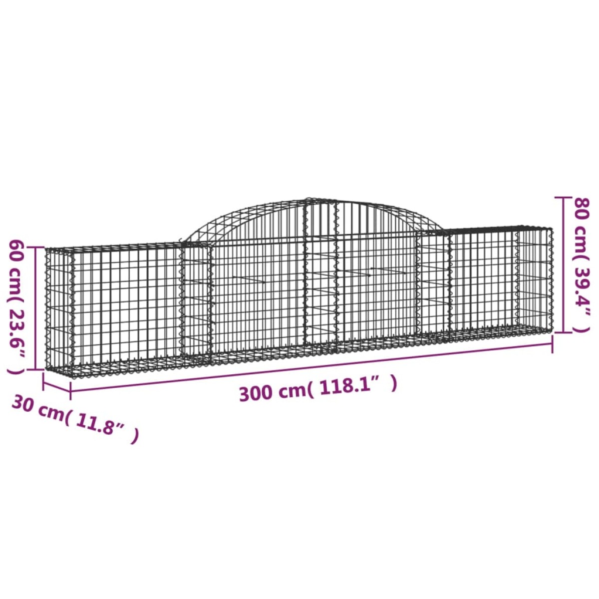 vidaXL Συρματοκιβώτια Τοξωτά 12 τεμ. 300x30x60/80 εκ. Γαλβαν. Ατσάλι