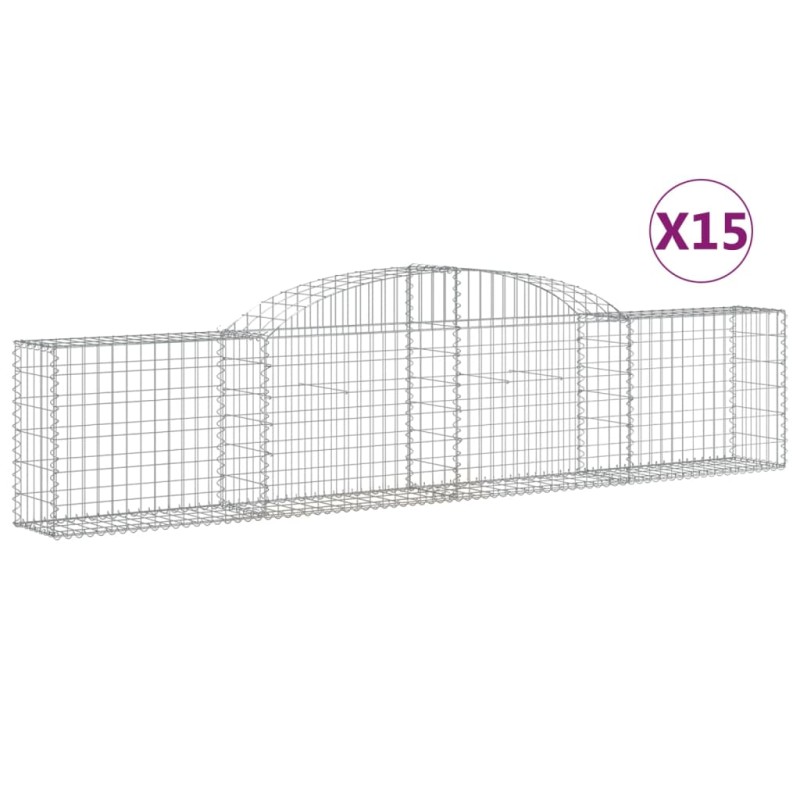 vidaXL Συρματοκιβώτια Τοξωτά 15 τεμ. 300x30x60/80 εκ. Γαλβαν. Ατσάλι
