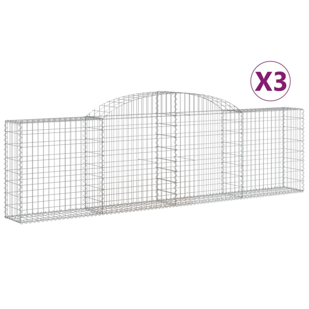 vidaXL Συρματοκιβώτια Τοξωτά 3 τεμ. 300x30x80/100 εκ. Γαλβαν. Ατσάλι