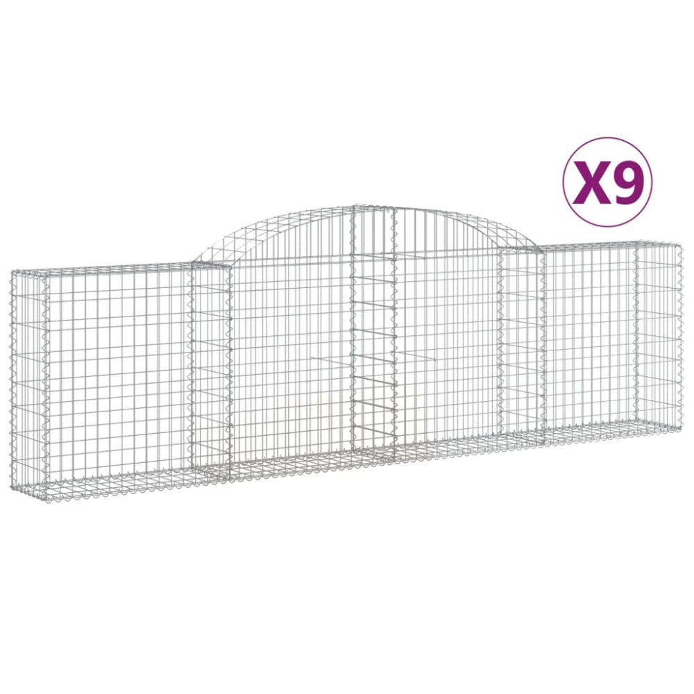 vidaXL Συρματοκιβώτια Τοξωτά 9 τεμ. 300x30x80/100 εκ. Γαλβαν. Ατσάλι