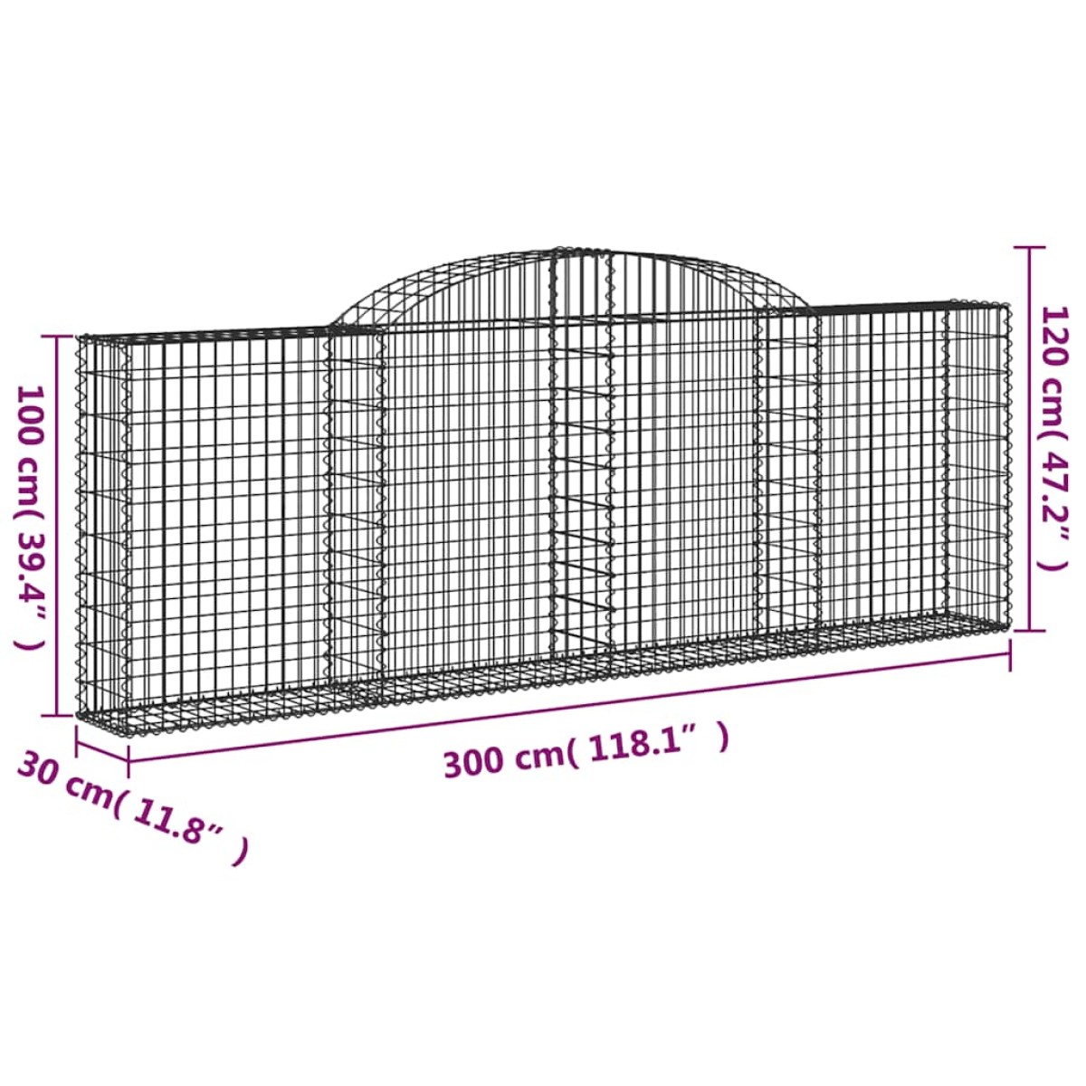 vidaXL Συρματοκιβώτια Τοξωτά 5 τεμ. 300x30x100/120 εκ. Γαλβαν. Ατσάλι