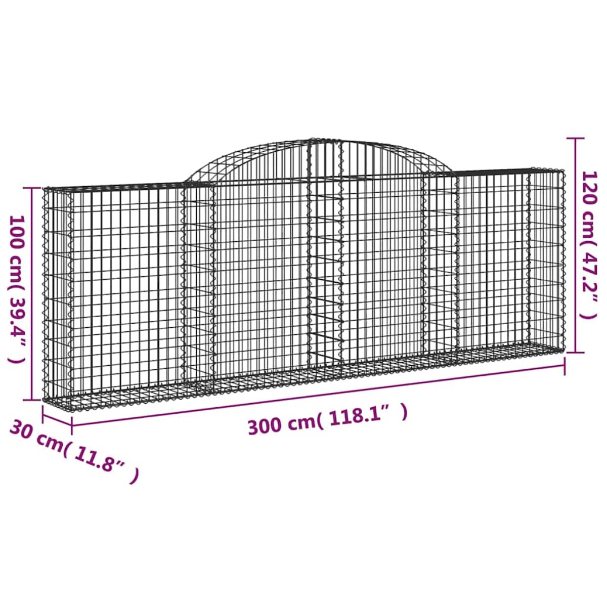vidaXL Συρματοκιβώτια Τοξωτά 8 τεμ. 300x30x100/120 εκ. Γαλβαν. Ατσάλι