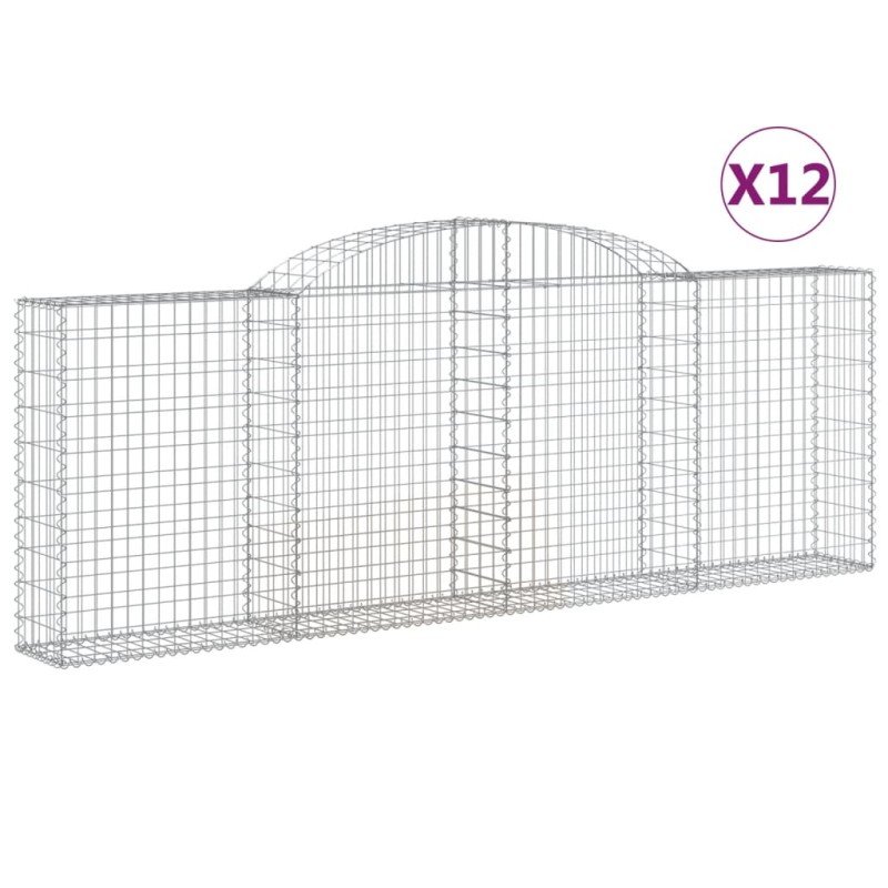 vidaXL Συρματοκιβώτια Τοξωτά 12 τεμ. 300x30x100/120 εκ. Γαλβαν. Ατσάλι