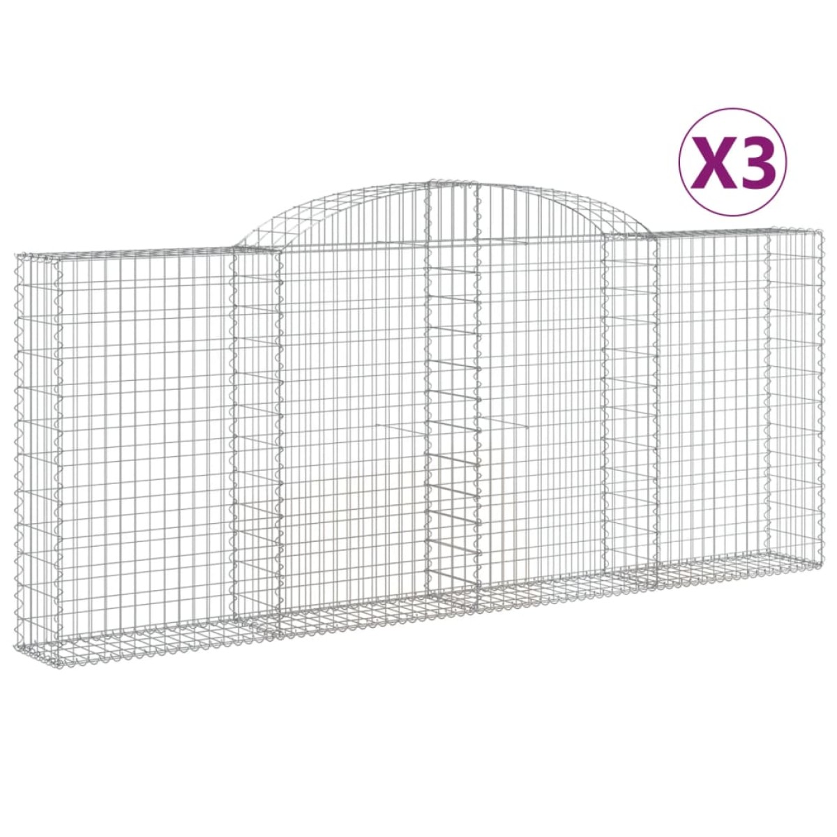 vidaXL Συρματοκιβώτια Τοξωτά 3 τεμ. 300x30x120/140 εκ. Γαλβαν. Ατσάλι