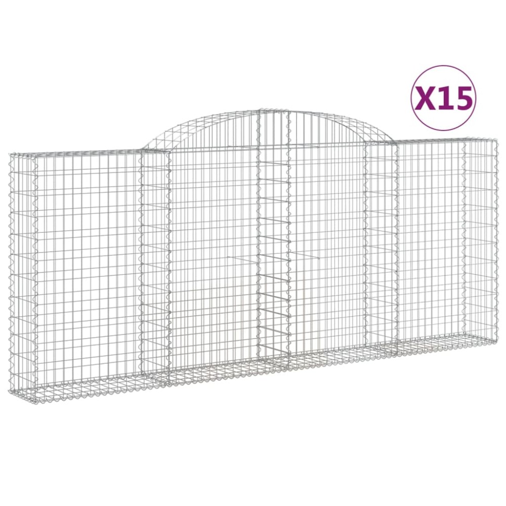 vidaXL Συρματοκιβώτια Τοξωτά 15 τεμ. 300x30x120/140 εκ. Γαλβαν. Ατσάλι