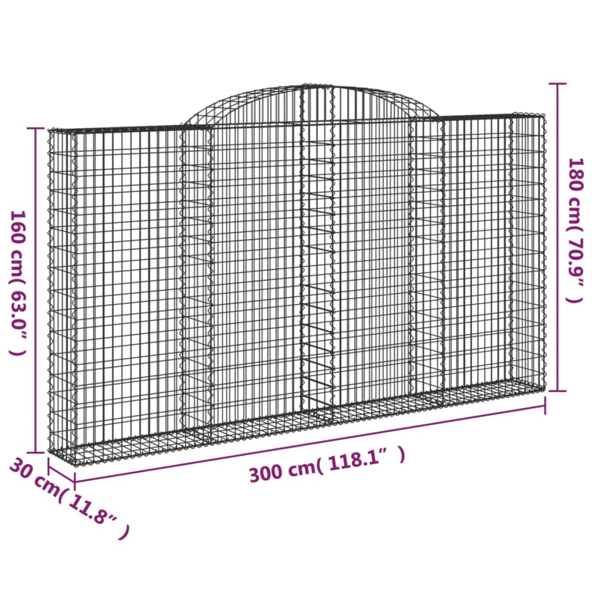 vidaXL Συρματοκιβώτια Τοξωτά 4 τεμ. 300x30x160/180 εκ. Γαλβαν. Ατσάλι
