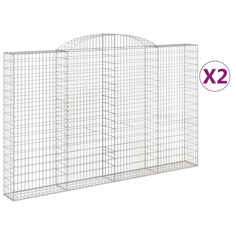 vidaXL Συρματοκιβώτια Τοξωτά 2 τεμ. 300x30x180/200 εκ. Γαλβαν. Ατσάλι