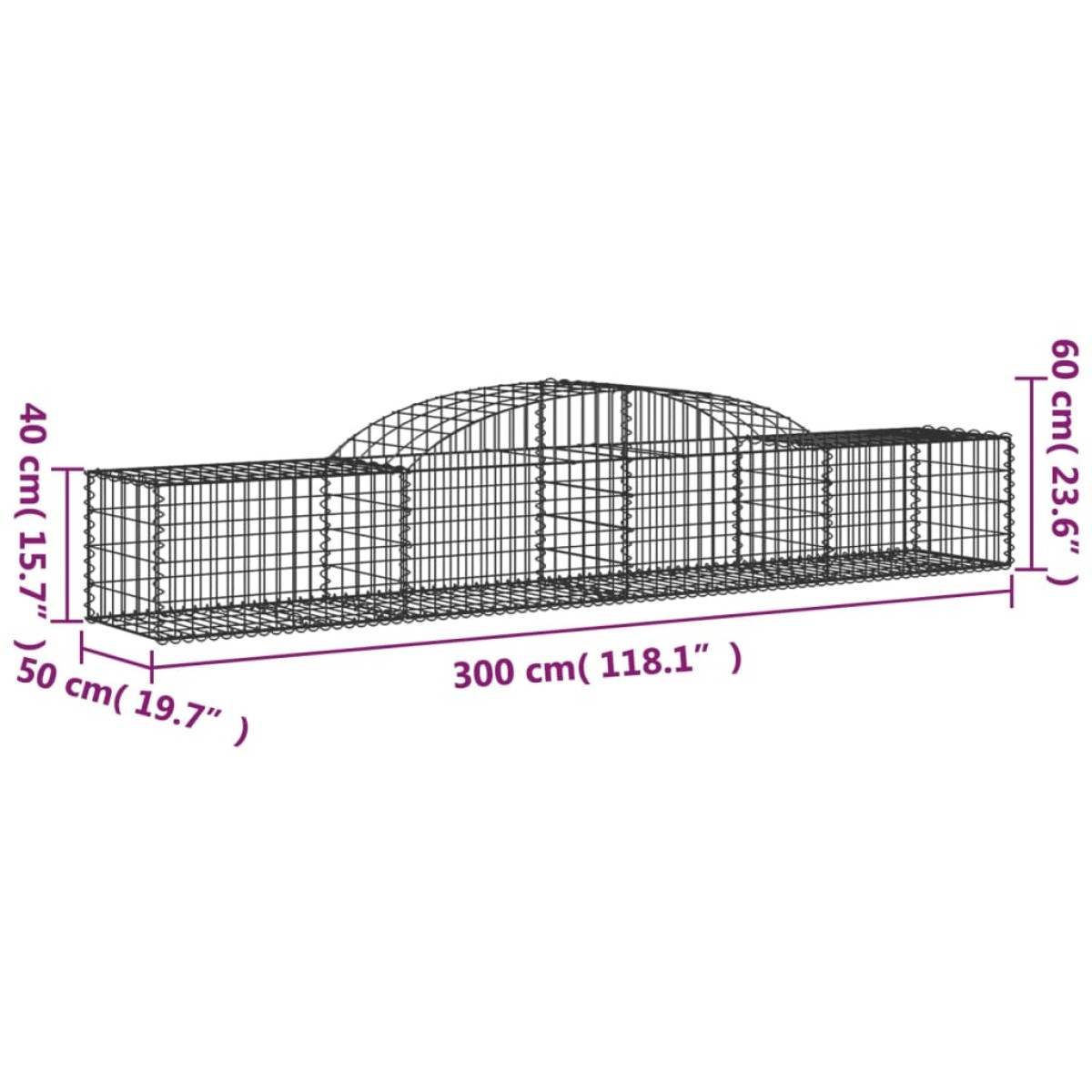 vidaXL Συρματοκιβώτια Τοξωτά 11 τεμ. 300x50x40/60 εκ. Γαλβαν. Ατσάλι
