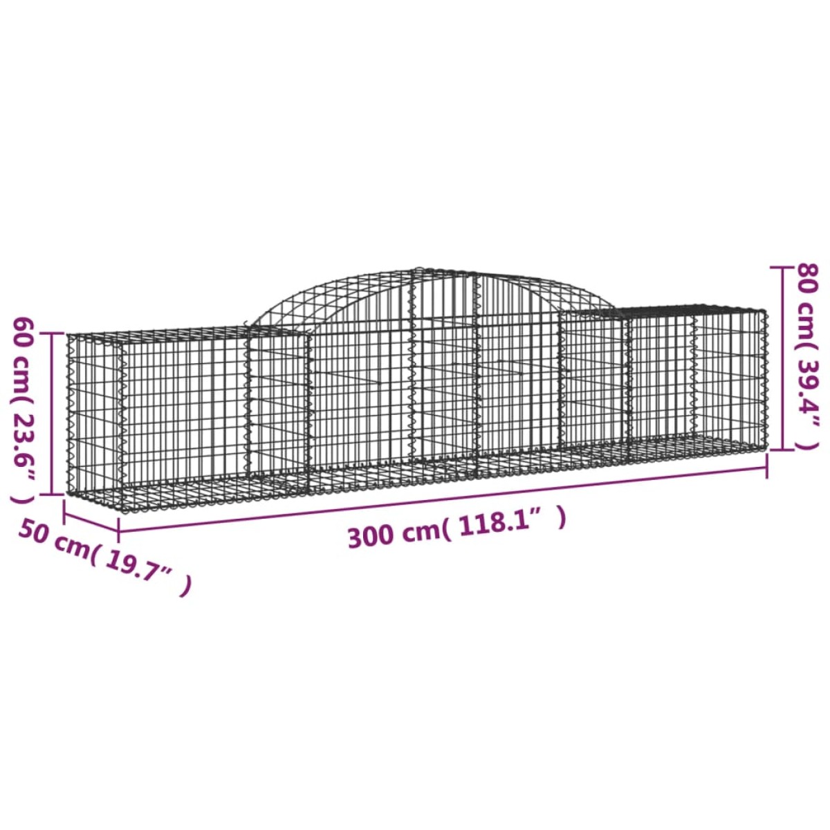 vidaXL Συρματοκιβώτια Τοξωτά 7 τεμ. 300x50x60/80 εκ. Γαλβαν. Ατσάλι