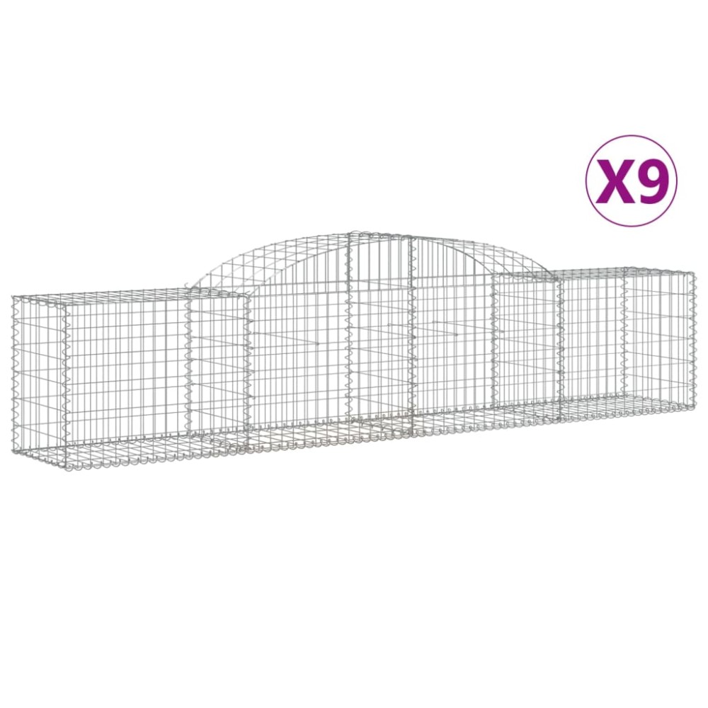 vidaXL Συρματοκιβώτια Τοξωτά 9 τεμ. 300x50x60/80 εκ. Γαλβαν. Ατσάλι