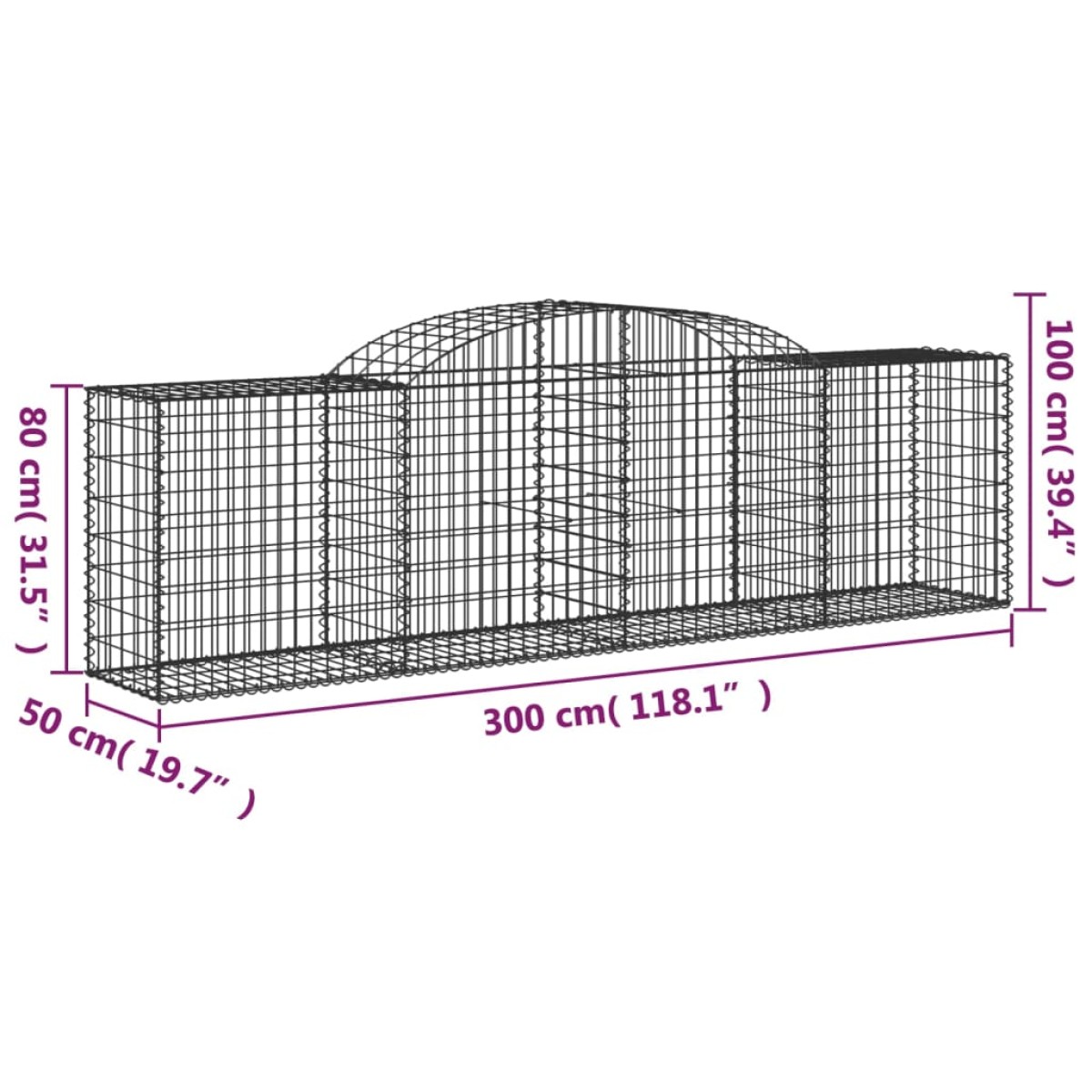 vidaXL Συρματοκιβώτια Τοξωτά 4 τεμ. 300x50x80/100 εκ. Γαλβαν. Ατσάλι