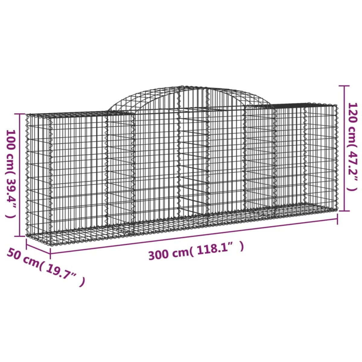 vidaXL Συρματοκιβώτια Τοξωτά 5 τεμ. 300x50x100/120 εκ. Γαλβαν. Ατσάλι