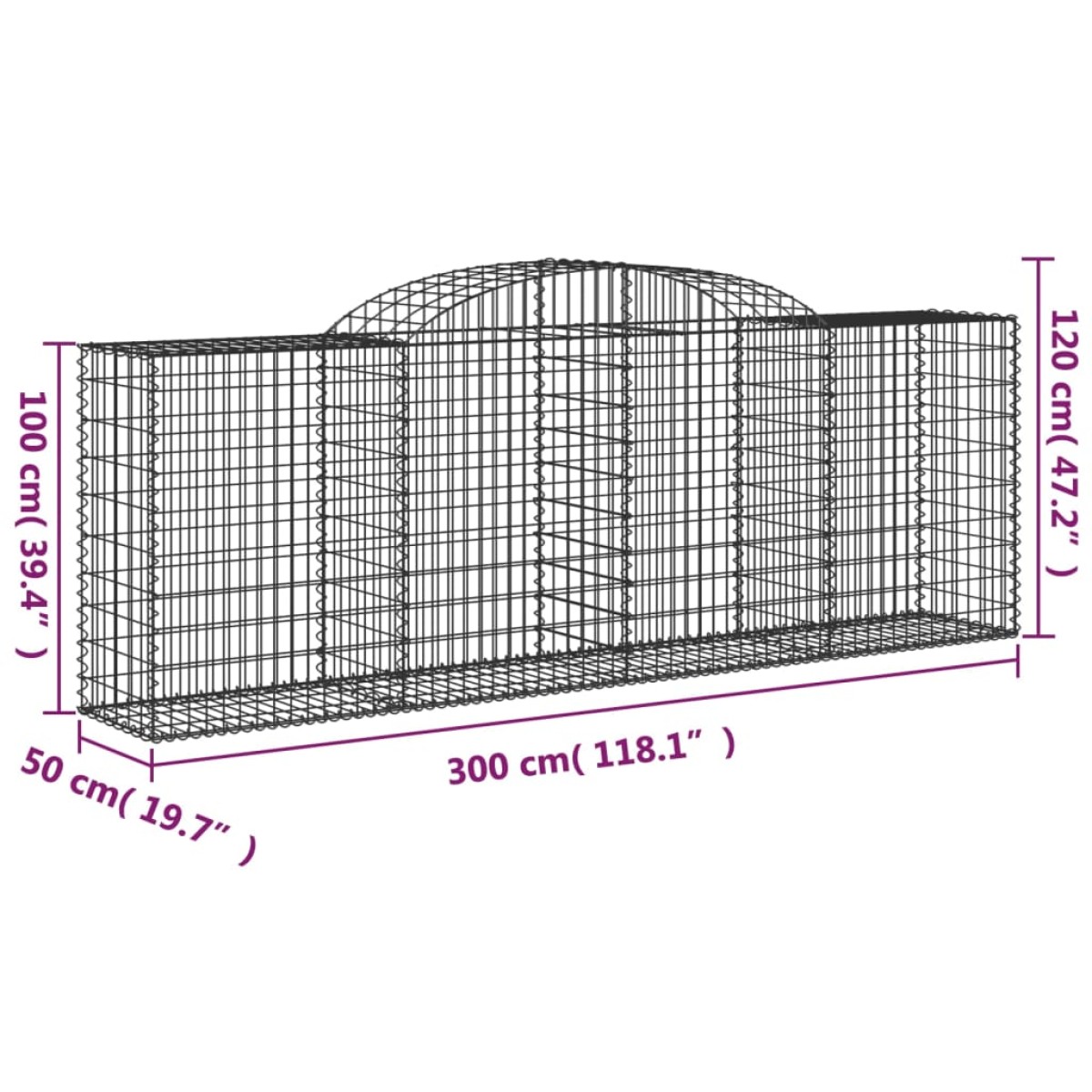 vidaXL Συρματοκιβώτια Τοξωτά 13 τεμ. 300x50x100/120 εκ. Γαλβαν. Ατσάλι