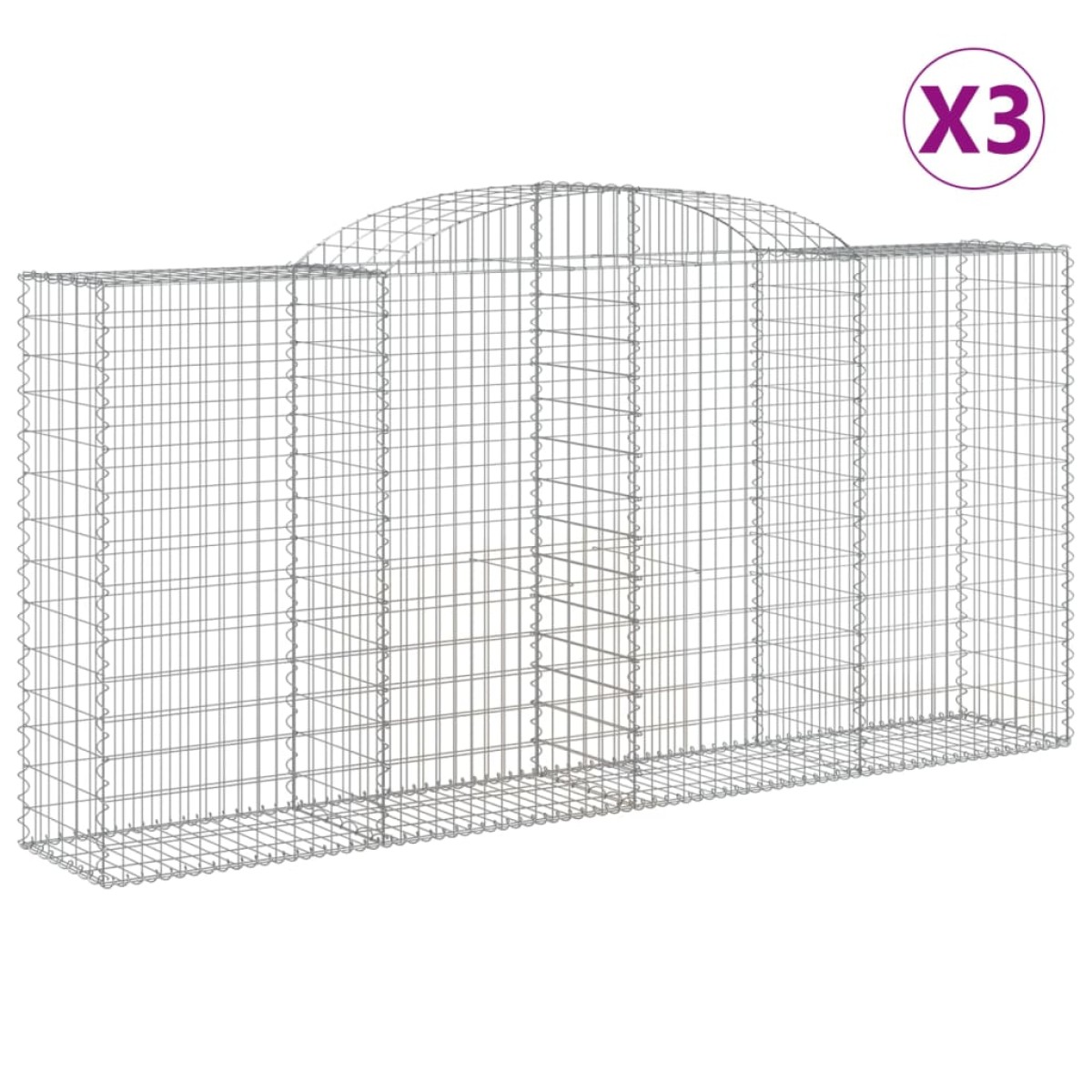 vidaXL Συρματοκιβώτια Τοξωτά 3 τεμ. 300x50x140/160 εκ. Γαλβαν. Ατσάλι