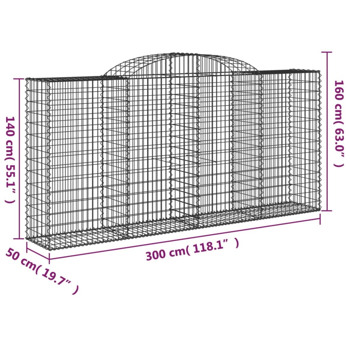 vidaXL Συρματοκιβώτια Τοξωτά 3 τεμ. 300x50x140/160 εκ. Γαλβαν. Ατσάλι