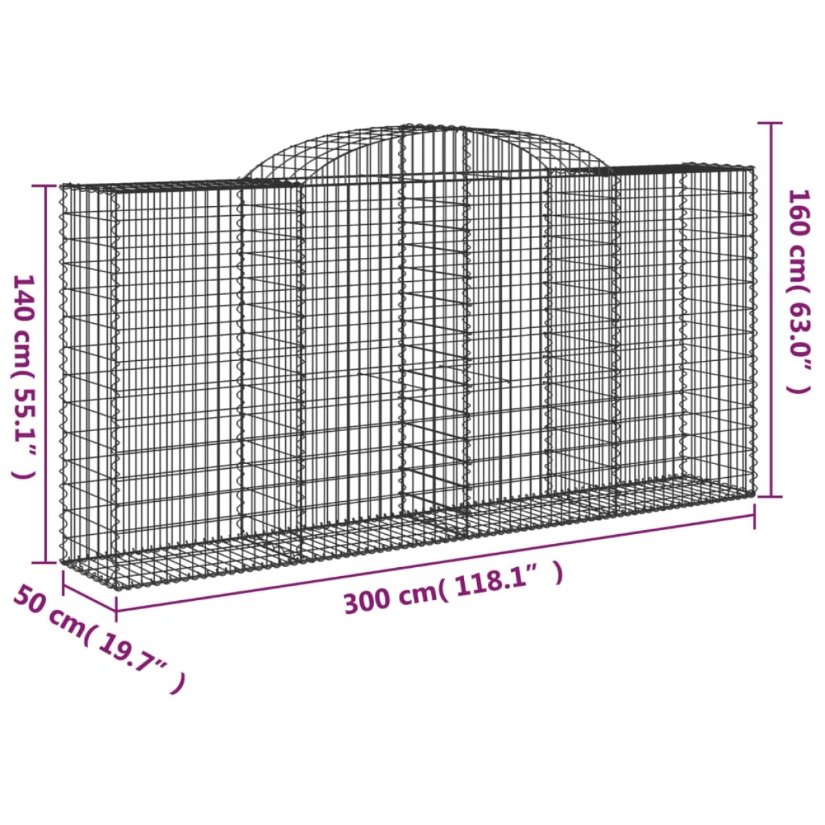 vidaXL Συρματοκιβώτια Τοξωτά 7 τεμ. 300x50x140/160 εκ. Γαλβαν. Ατσάλι