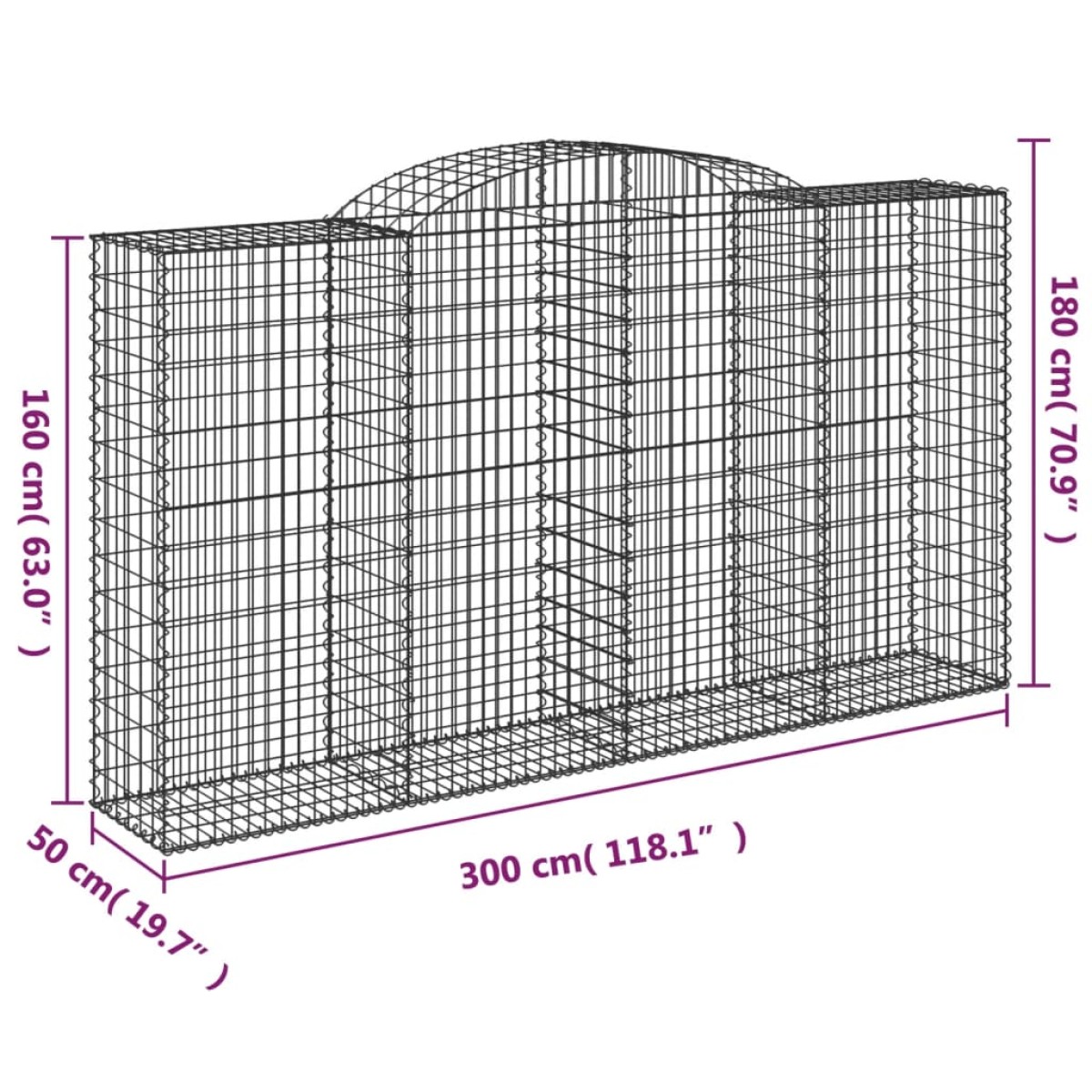 vidaXL Συρματοκιβώτια Τοξωτά 5 τεμ. 300x50x160/180 εκ. Γαλβαν. Ατσάλι