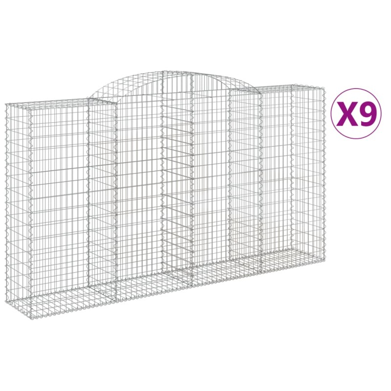 vidaXL Συρματοκιβώτια Τοξωτά 9 τεμ. 300x50x160/180 εκ. Γαλβαν. Ατσάλι