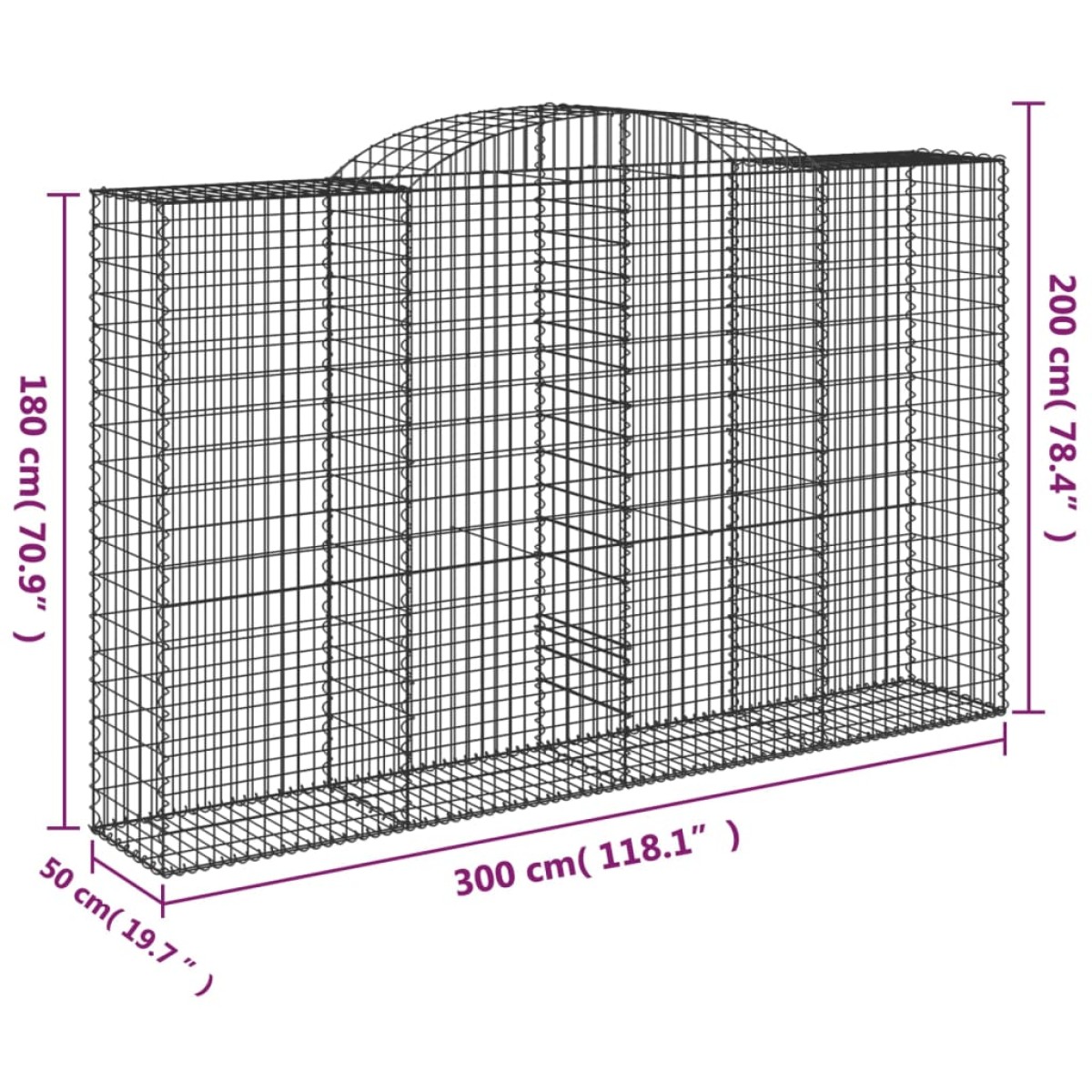 vidaXL Συρματοκιβώτια Τοξωτά 8 τεμ. 300x50x180/200 εκ. Γαλβαν. Ατσάλι