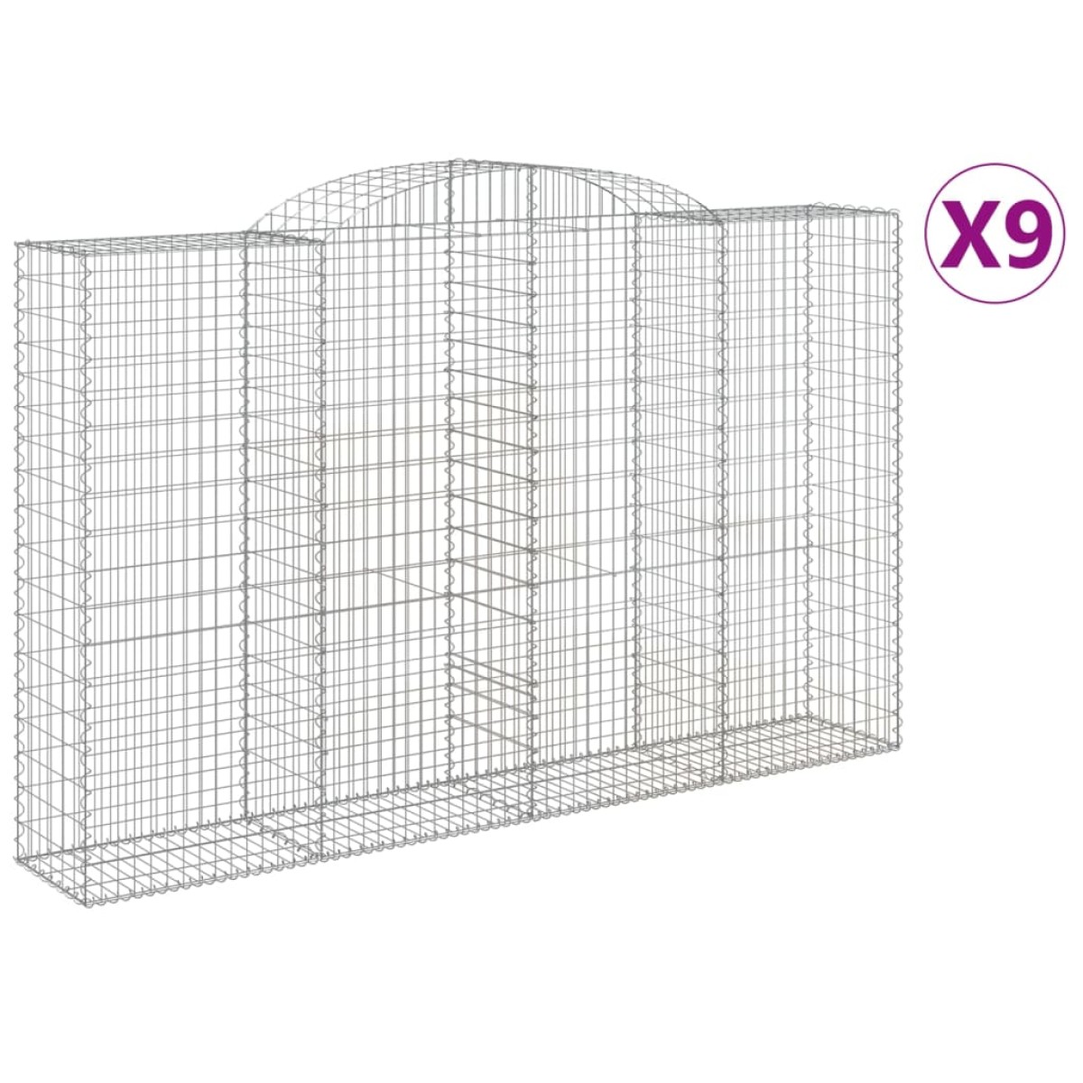 vidaXL Συρματοκιβώτια Τοξωτά 9 τεμ. 300x50x180/200 εκ. Γαλβαν. Ατσάλι