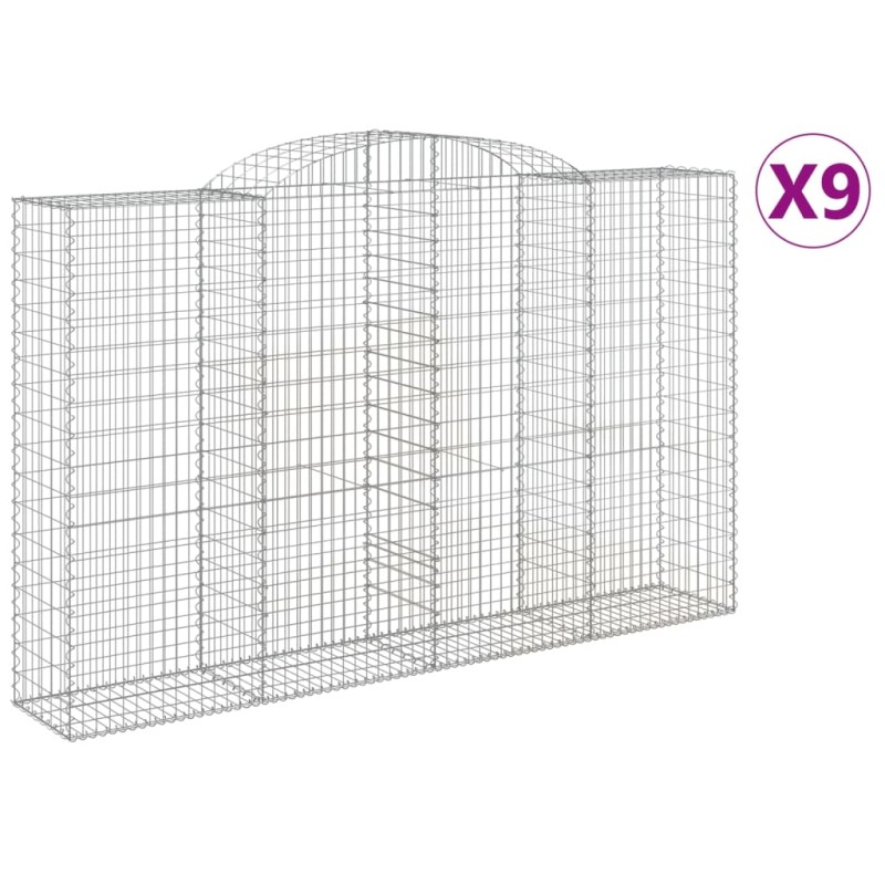 vidaXL Συρματοκιβώτια Τοξωτά 9 τεμ. 300x50x180/200 εκ. Γαλβαν. Ατσάλι